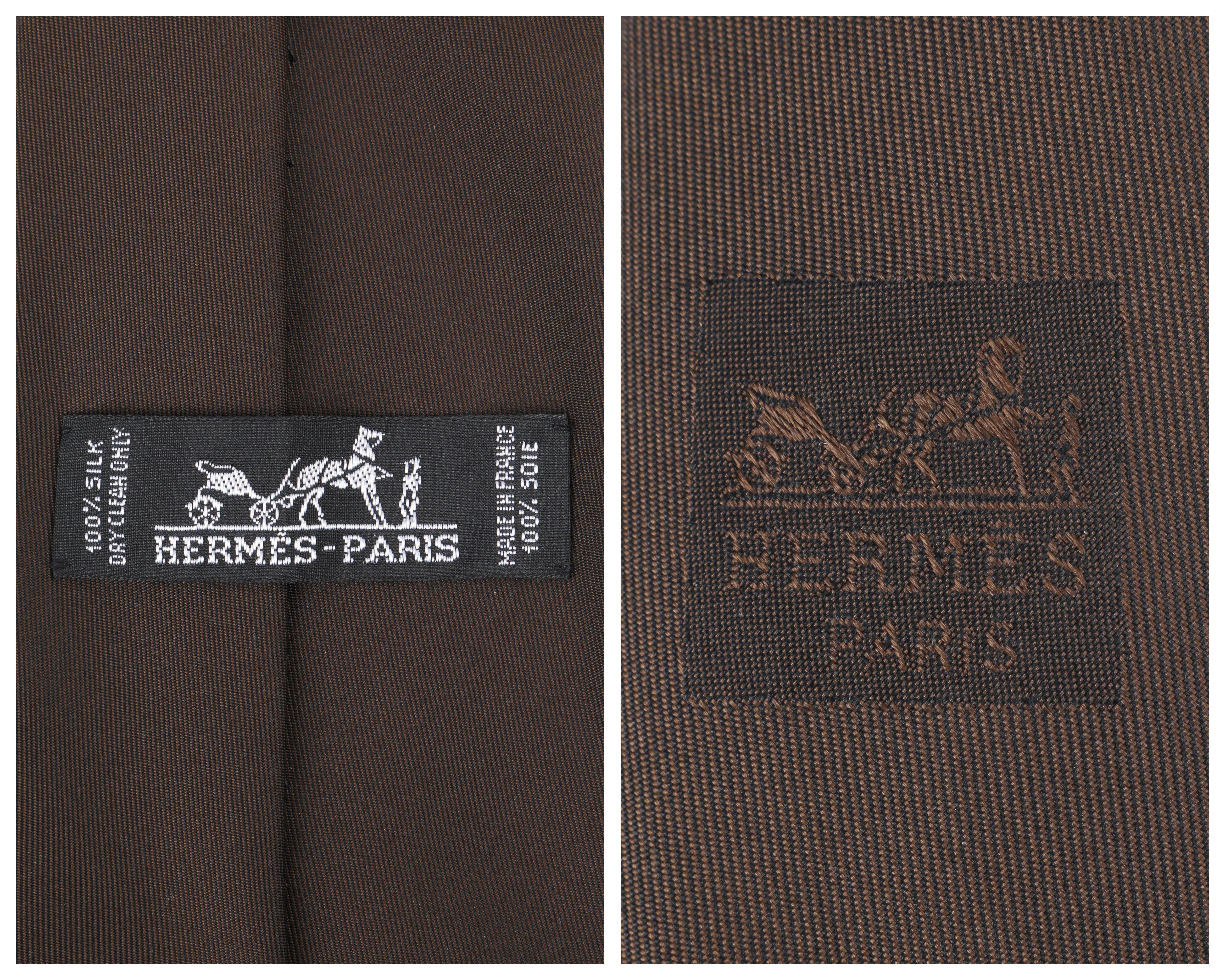 HERMES Paris Solid Dark Brown Silk 5 Fold Necktie Tie  2