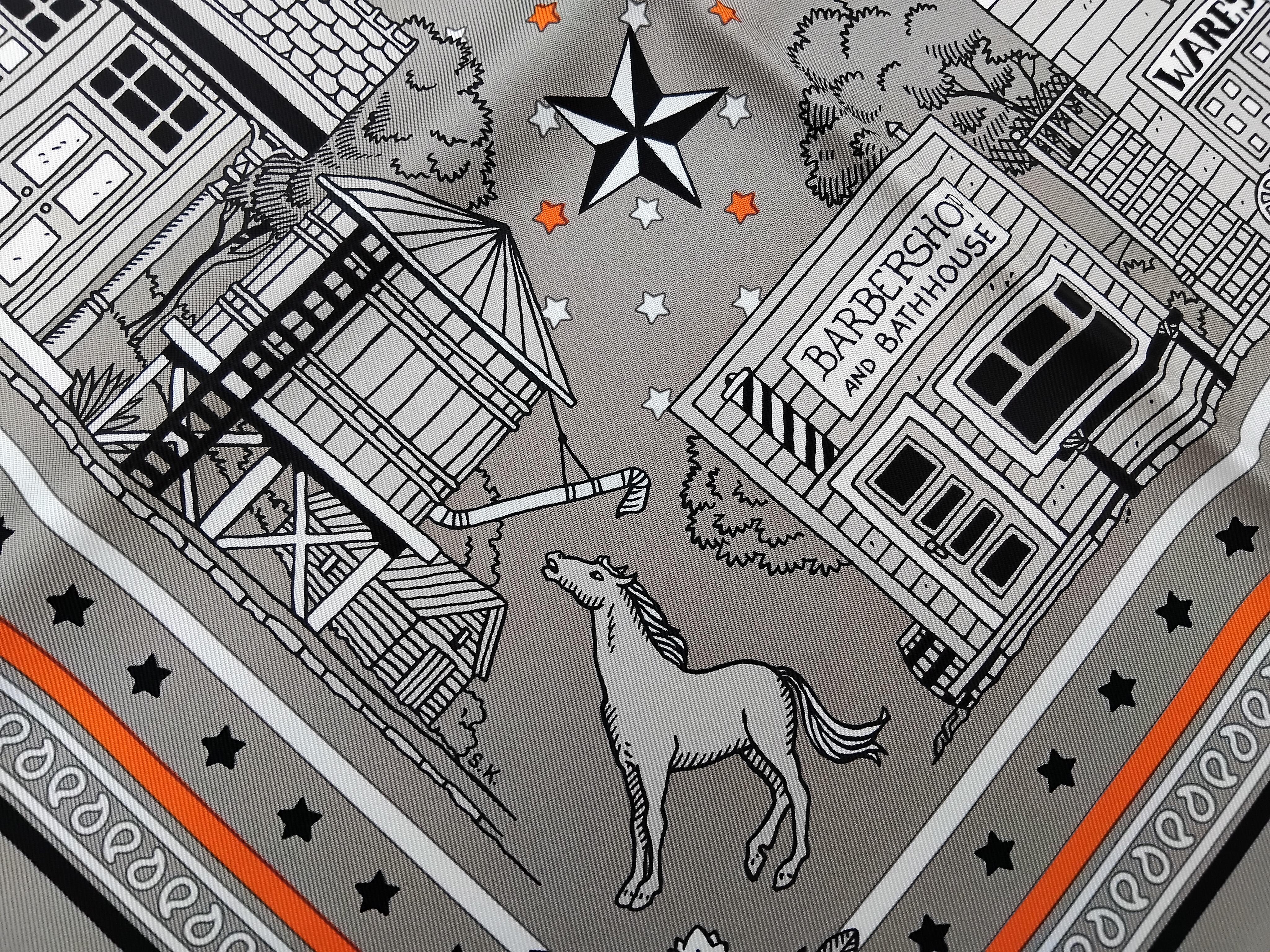 Hermès Paris Station Set of 2 Matching Silk Scarves Texas Wild West 5
