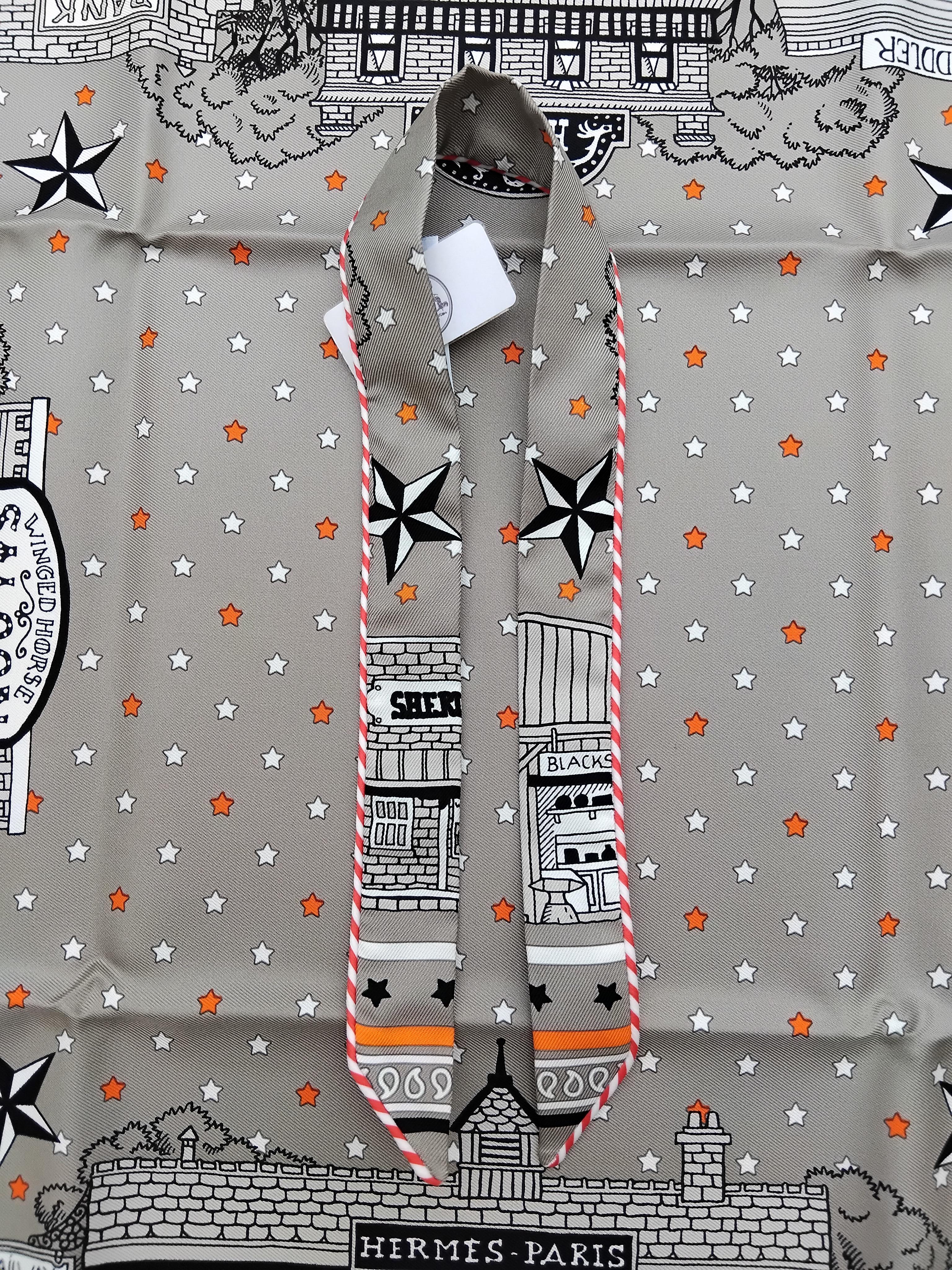 Hermès Paris Station Set of 2 Matching Silk Scarves Texas Wild West 7