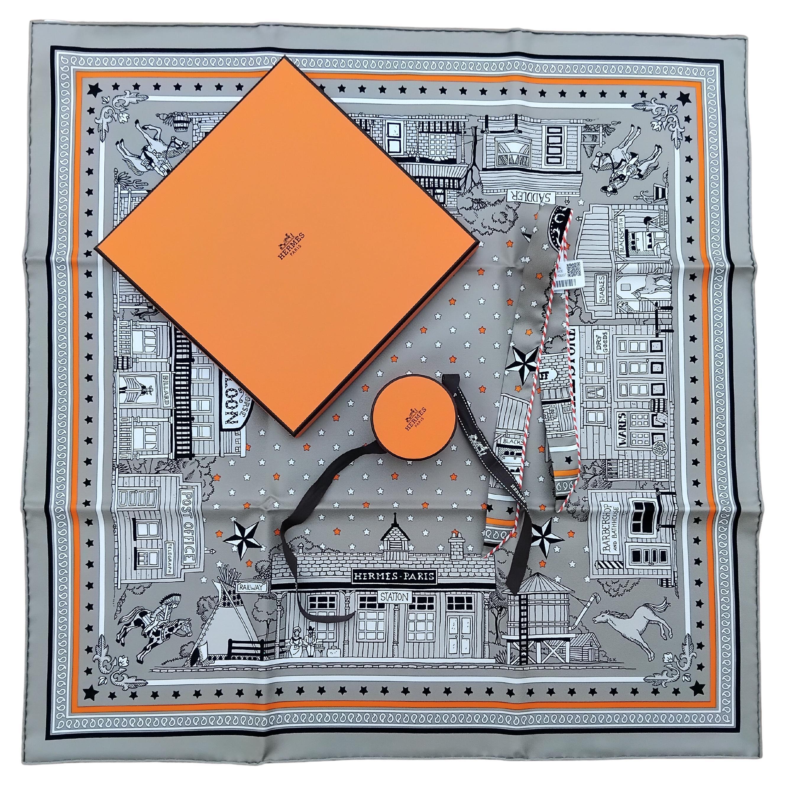 Hermès Paris Station Set of 2 Matching Silk Scarves Texas Wild West 11