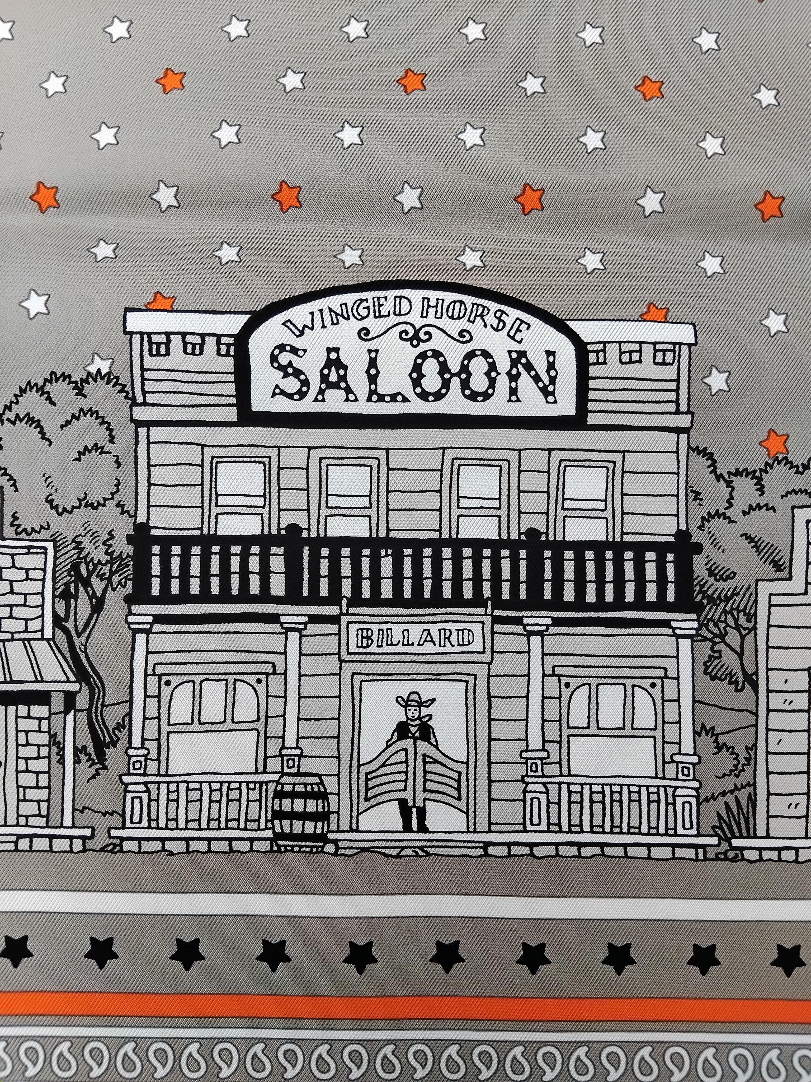 Gray Hermès Paris Station Set of 2 Matching Silk Scarves Texas Wild West