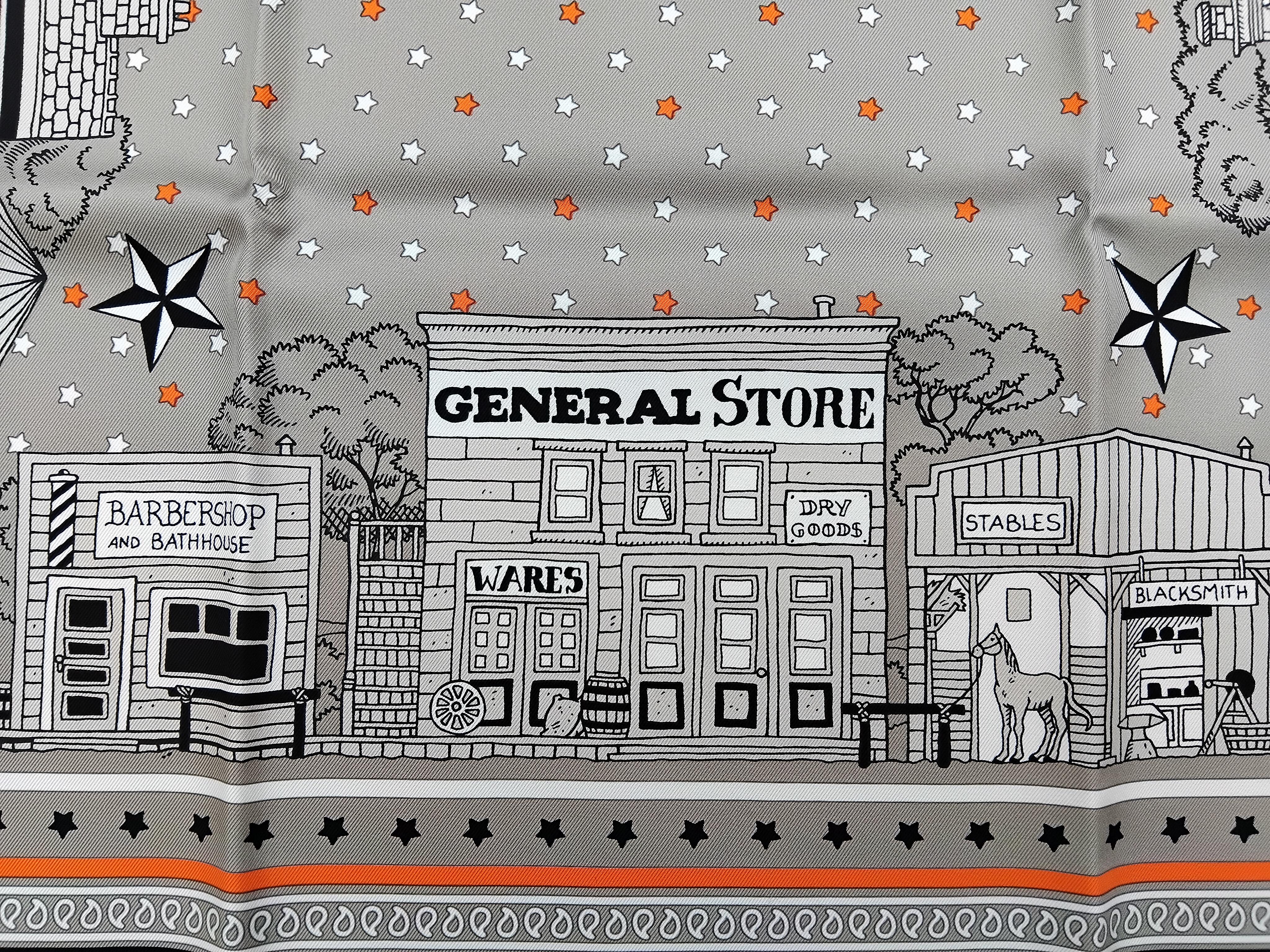 Hermès Paris Station Set of 2 Matching Silk Scarves Texas Wild West In New Condition In Corcoué Sur Logne, Loire-Atlantique