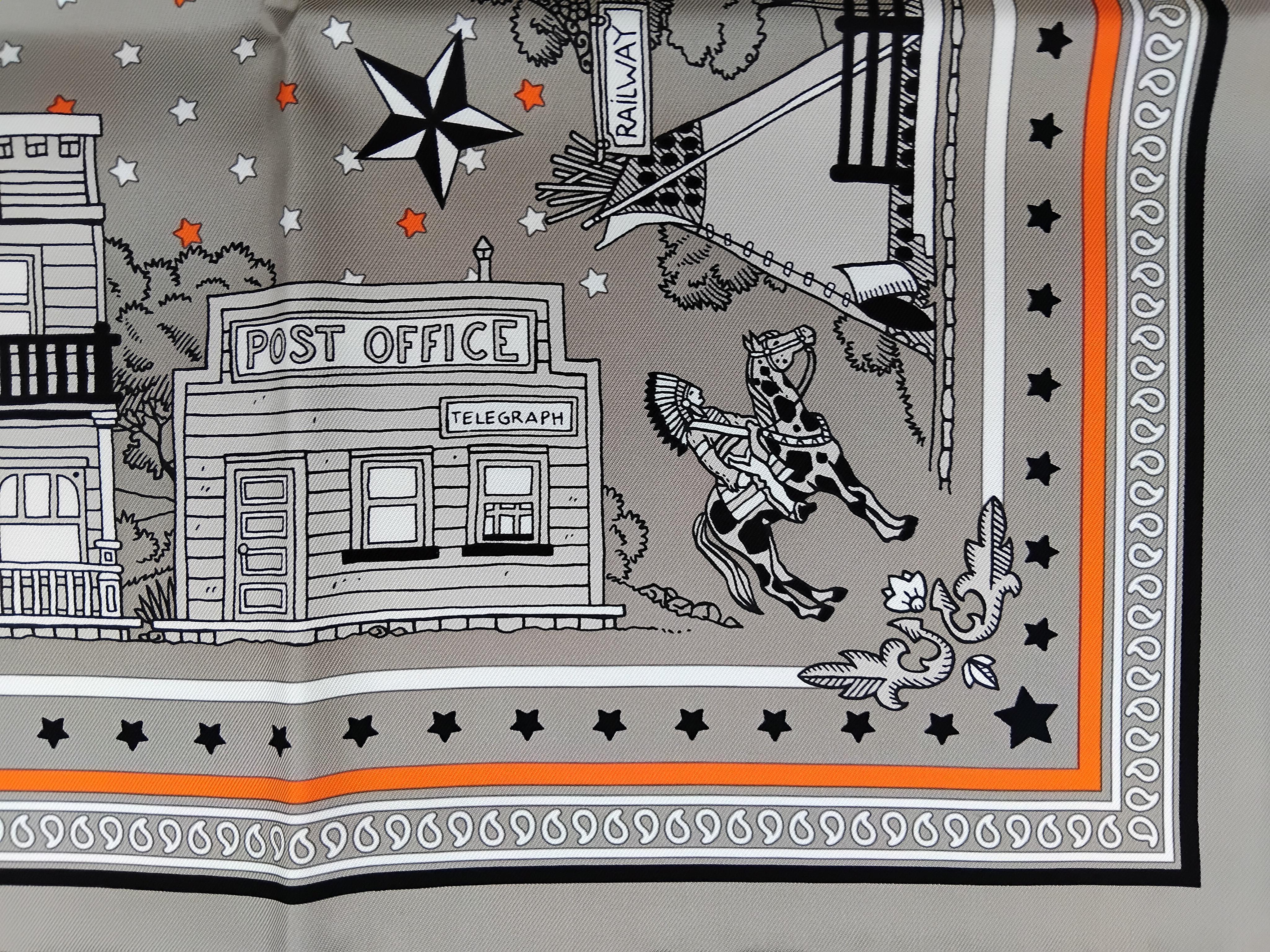 Hermès Paris Station Set of 2 Matching Silk Scarves Texas Wild West 4