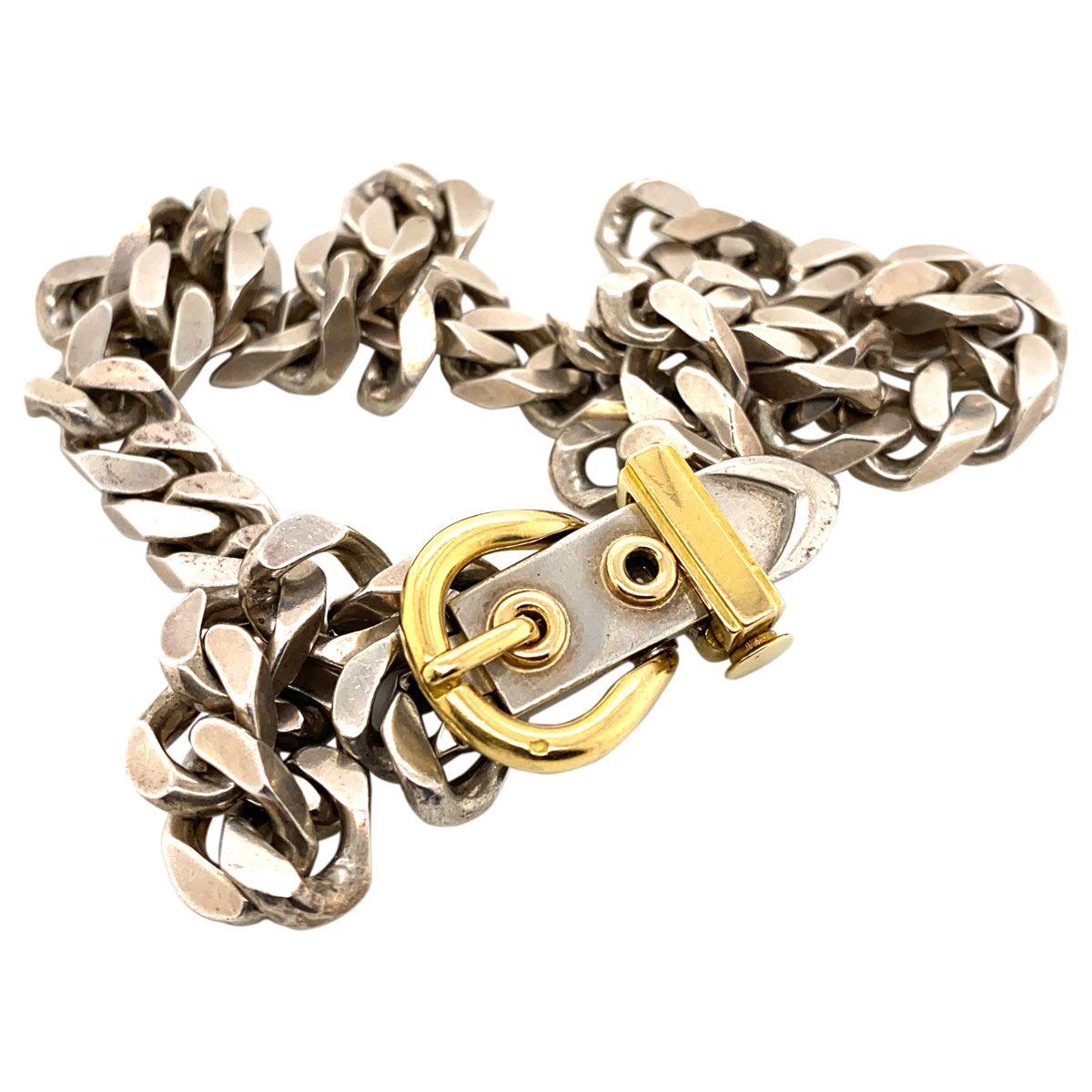 Contemporary Hermes Paris Sterling Silver and 18 Karat Yellow Gold Curb Link Chain Necklace