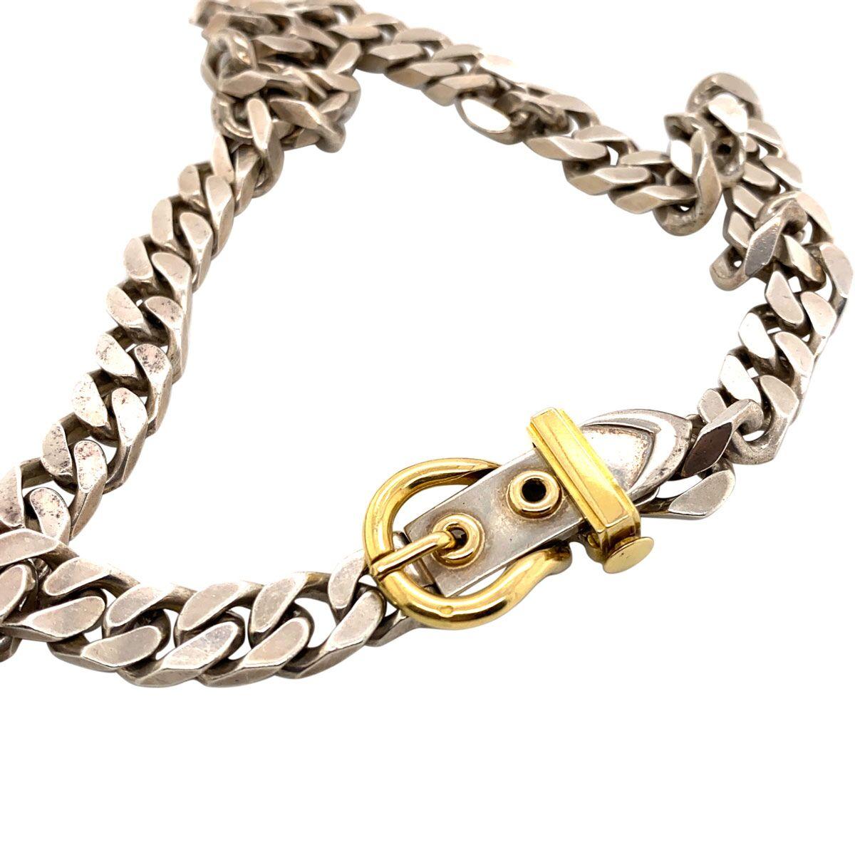 Women's or Men's Hermes Paris Sterling Silver and 18 Karat Yellow Gold Curb Link Chain Necklace