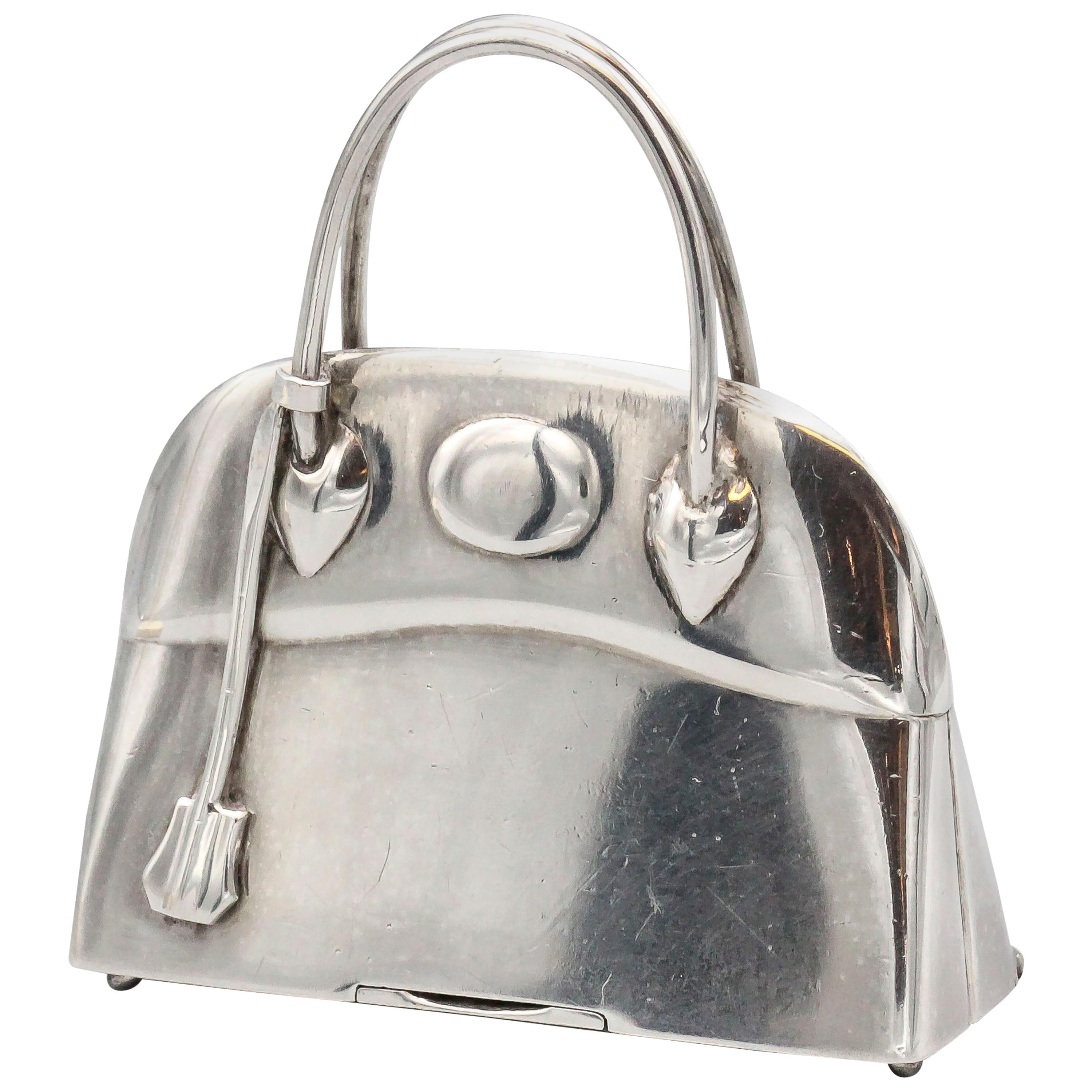Hermès Paris Sterling Silver Bolide Bag Pill Box Charm Pendant