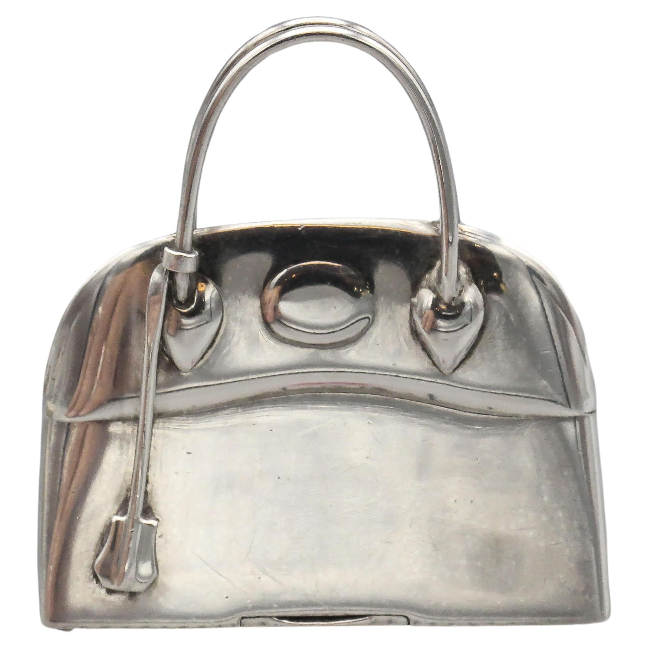 Hermes Paris Sterling Silver Bolide Bag Pill Box Charm Pendant For Sale