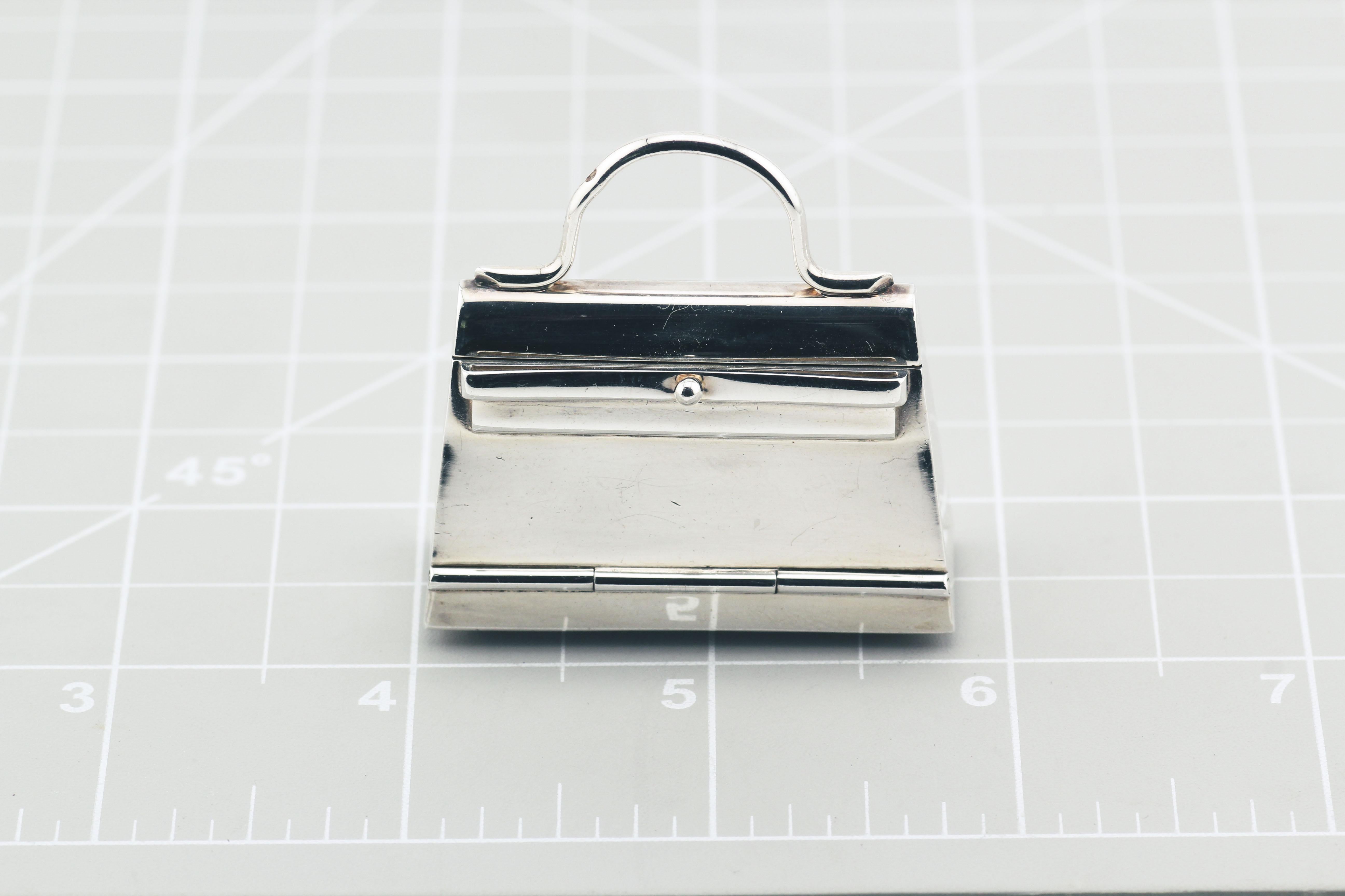 Women's or Men's Hermes Paris Sterling Silver Kelly Bag Pill Box Charm Pendant