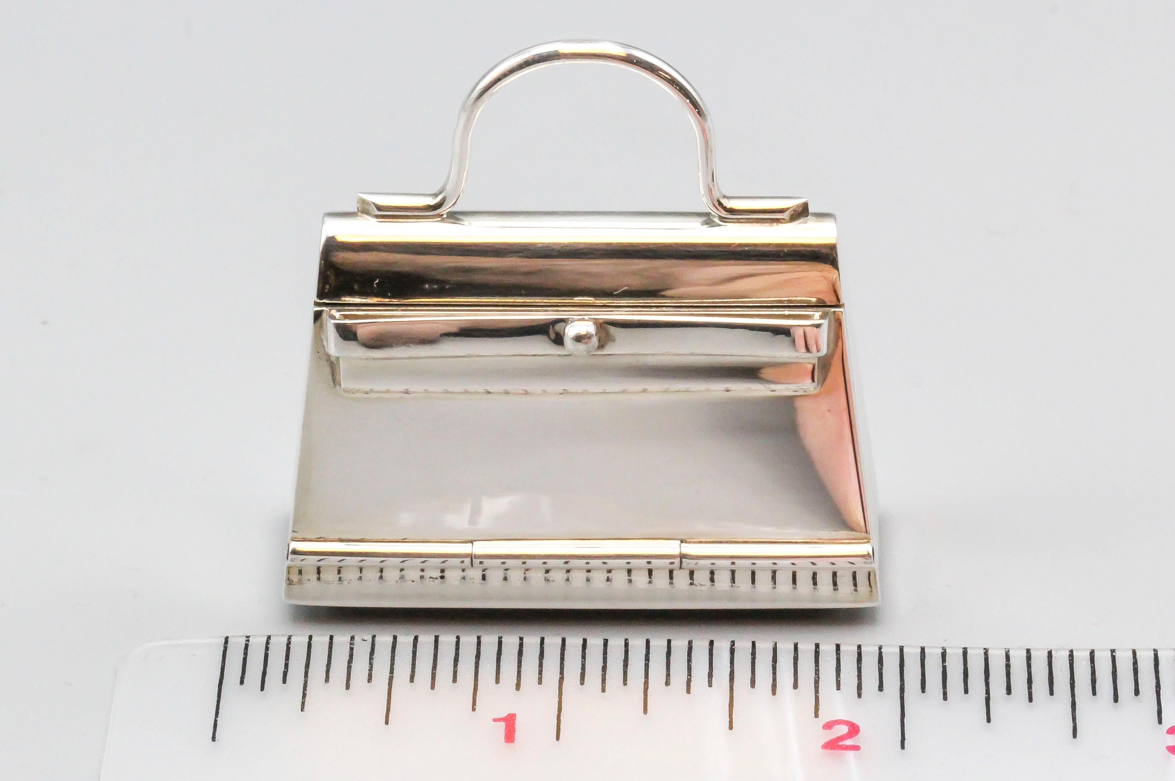 Hermes Paris Sterling Silver Kelly Bag Pill Box Charm Pendant In Good Condition In New York, NY