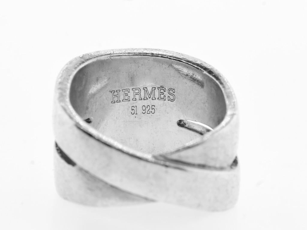 Hermes Paris Sterling Silver Vintage Heavy Ring For Sale 3