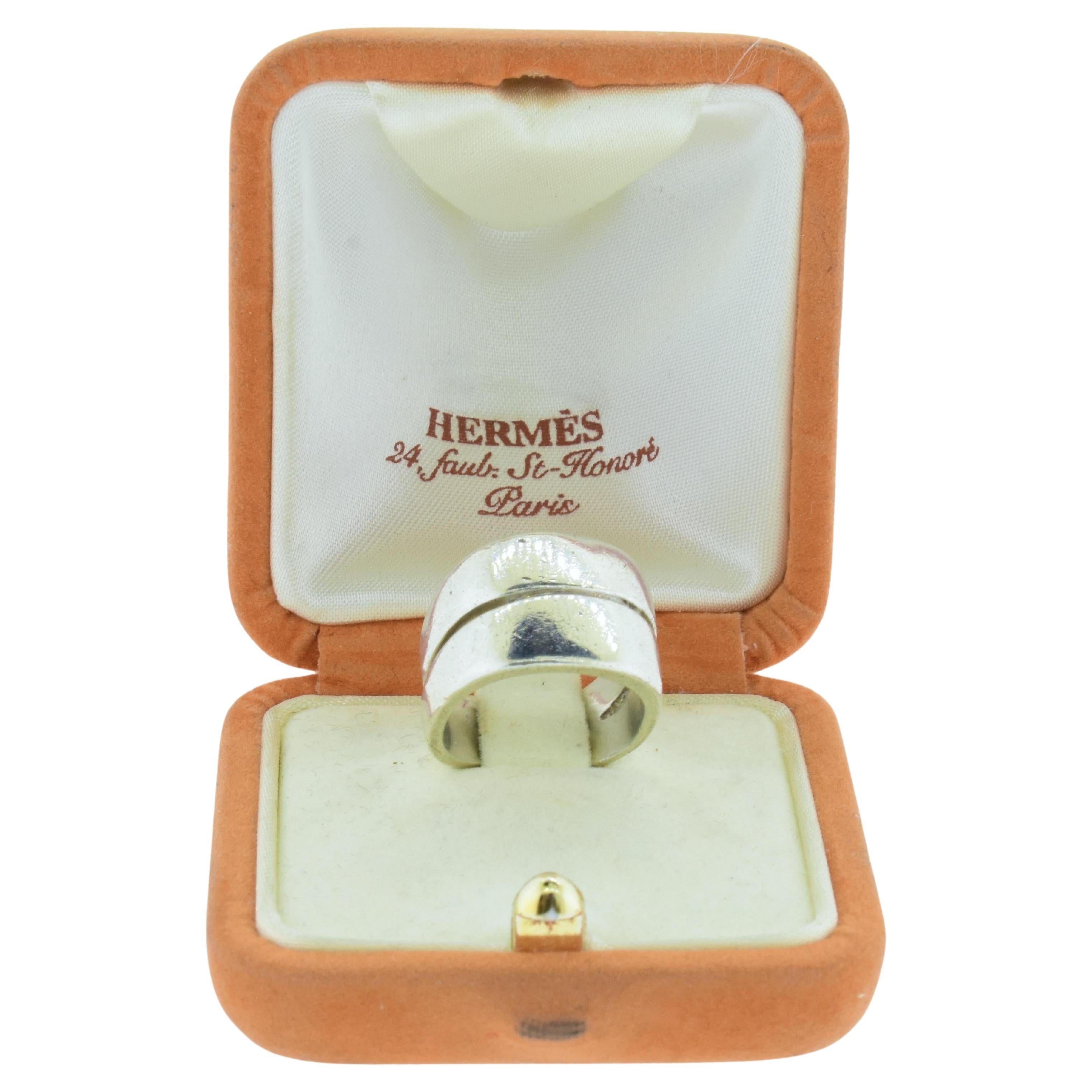 Hermes Paris Sterling Silver Vintage Heavy Ring For Sale