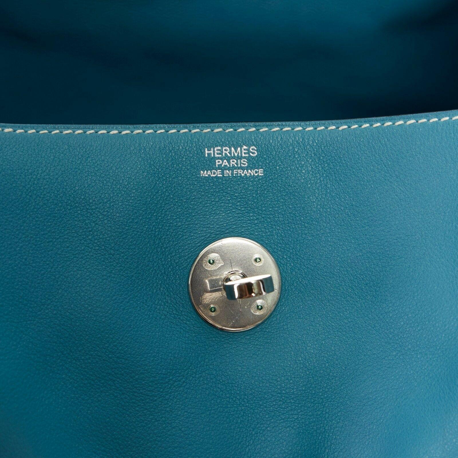 HERMES PARIS Swift Lindy 30 palladium silver hardware dual strap shoulder bag 6