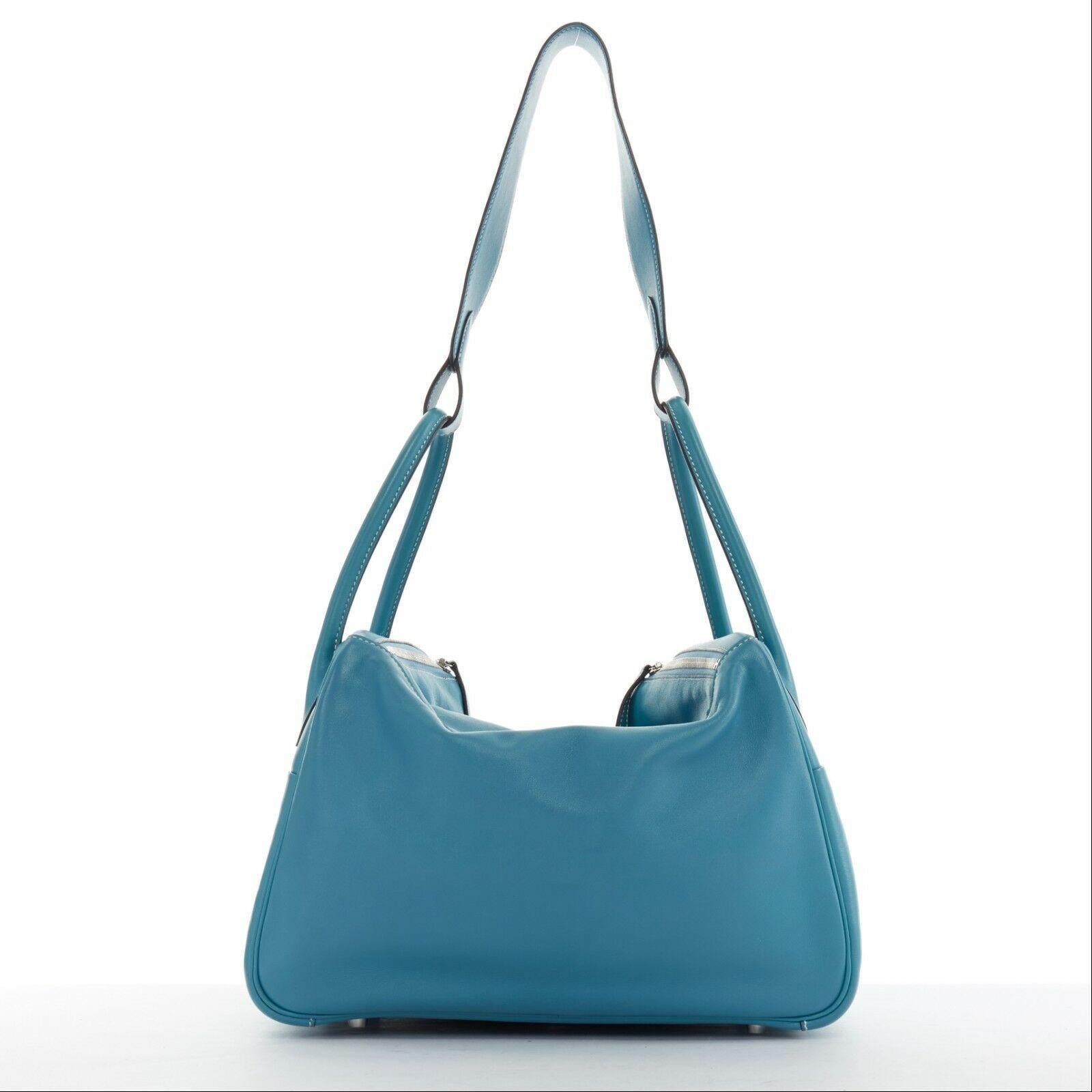 HERMES PARIS Swift Lindy 30 palladium silver hardware dual strap shoulder bag In Good Condition In Hong Kong, NT