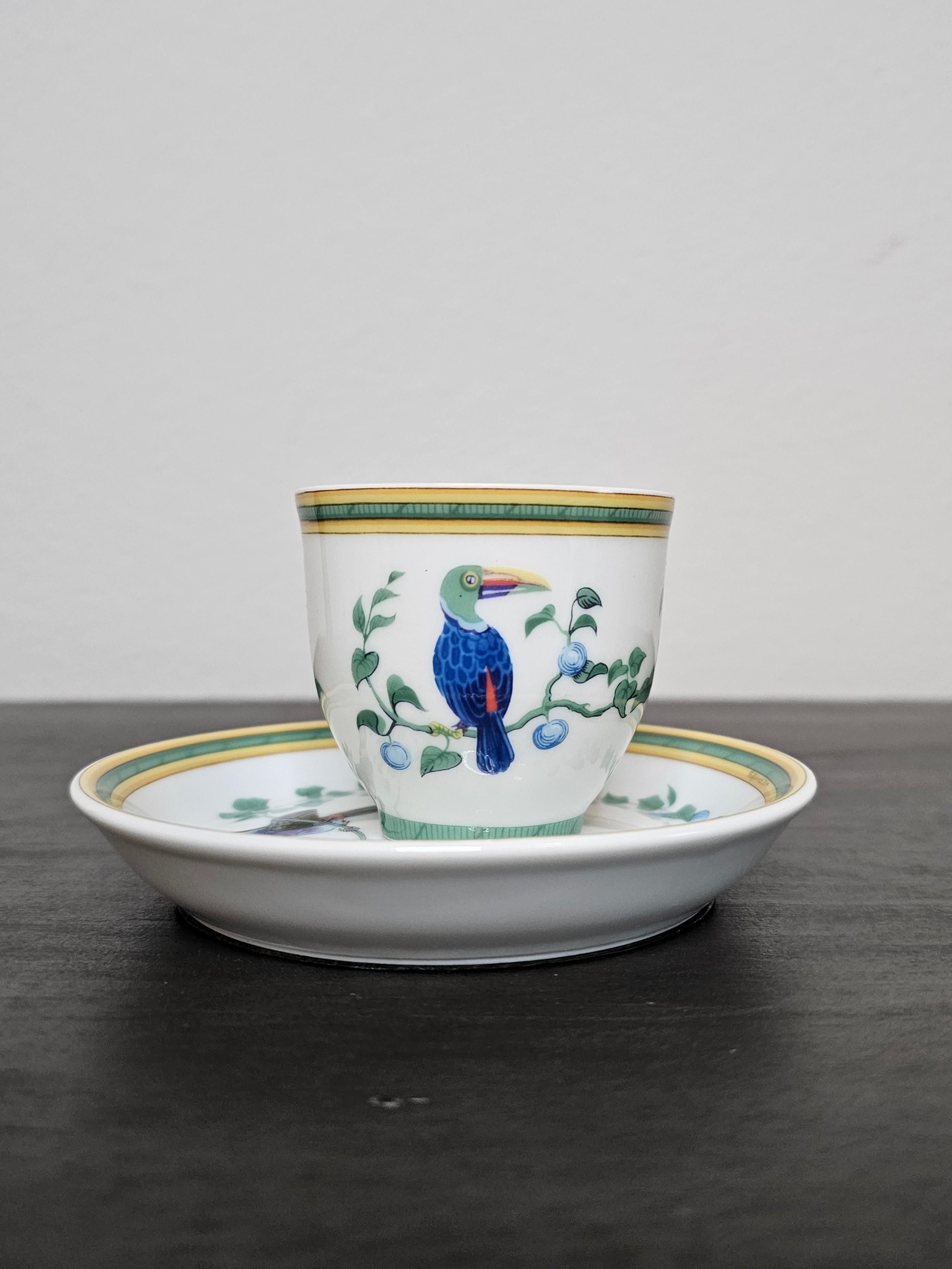French Hermès Paris Toucan Porcelain Small Cup Bowl & Dish   For Sale