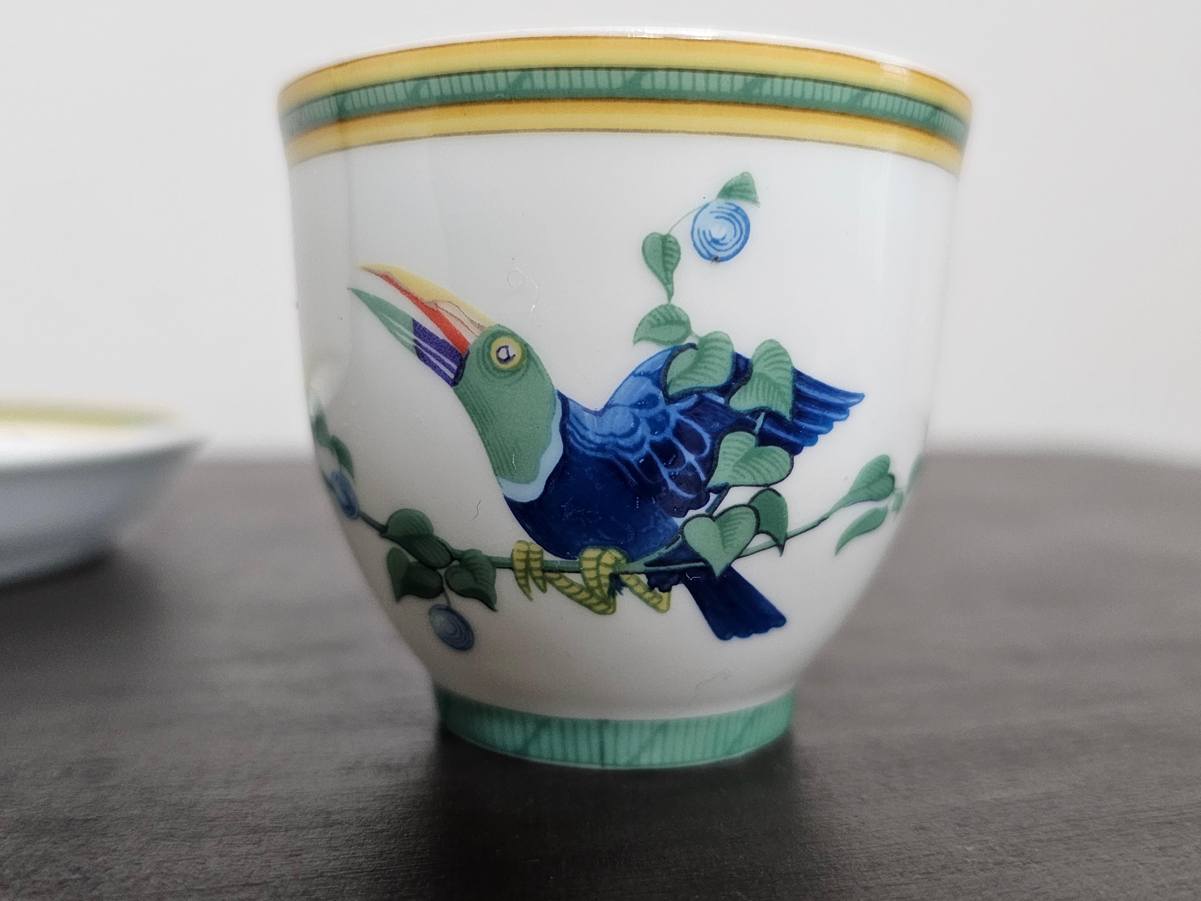 Hermès Paris Toucan Porcelain Small Cup Bowl & Dish   In Excellent Condition For Sale In Forney, TX