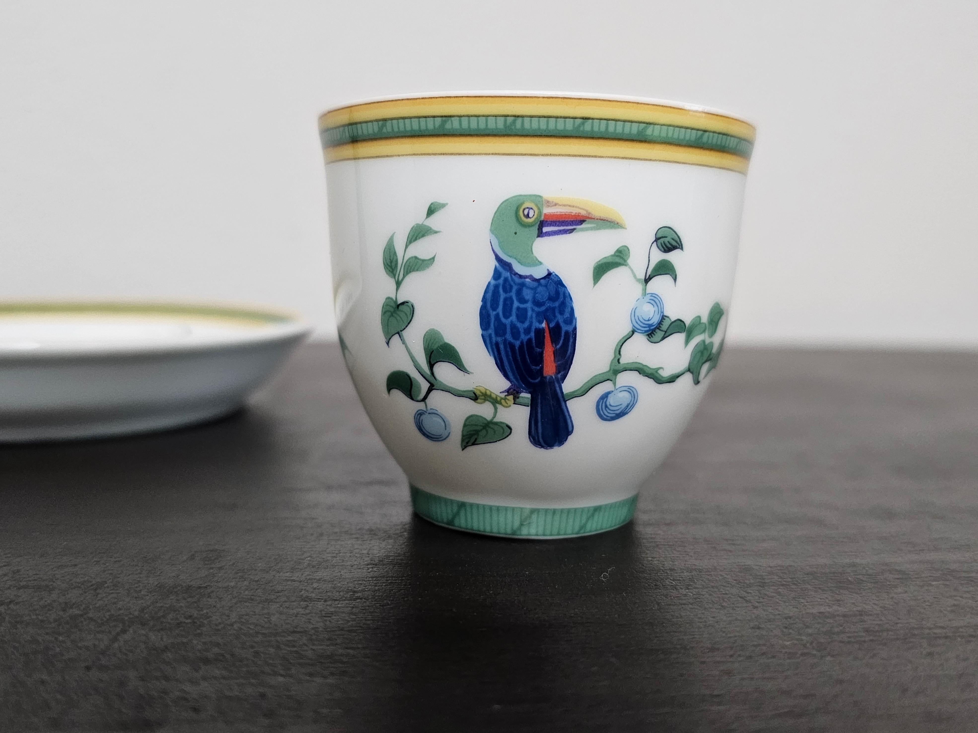 20th Century Hermès Paris Toucan Porcelain Small Cup Bowl & Dish   For Sale