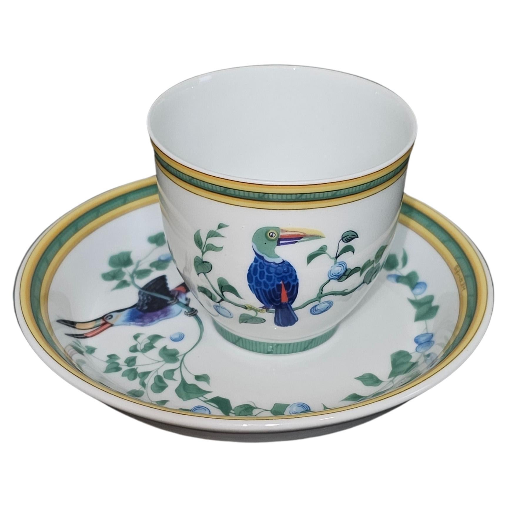 Hermès Paris Toucan Porcelain Small Cup Bowl & Dish   For Sale