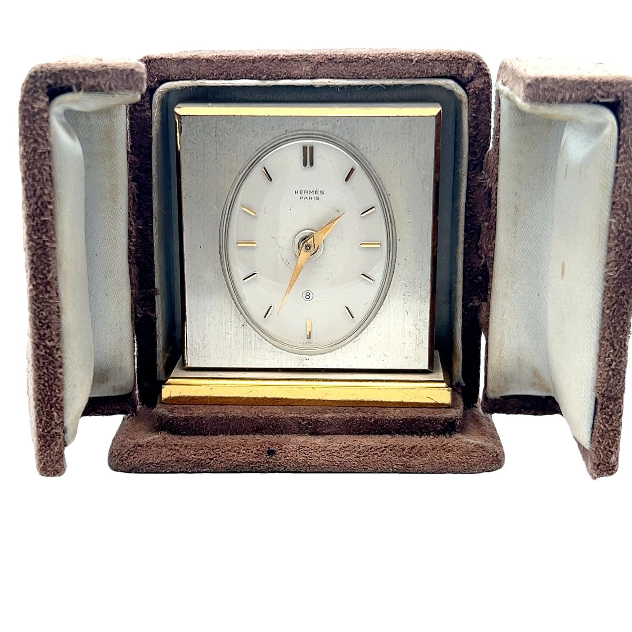 Hermes Paris Travel Clock w/ Alarm in the Original Hermes Case In Good Condition For Sale In Lexington, KY