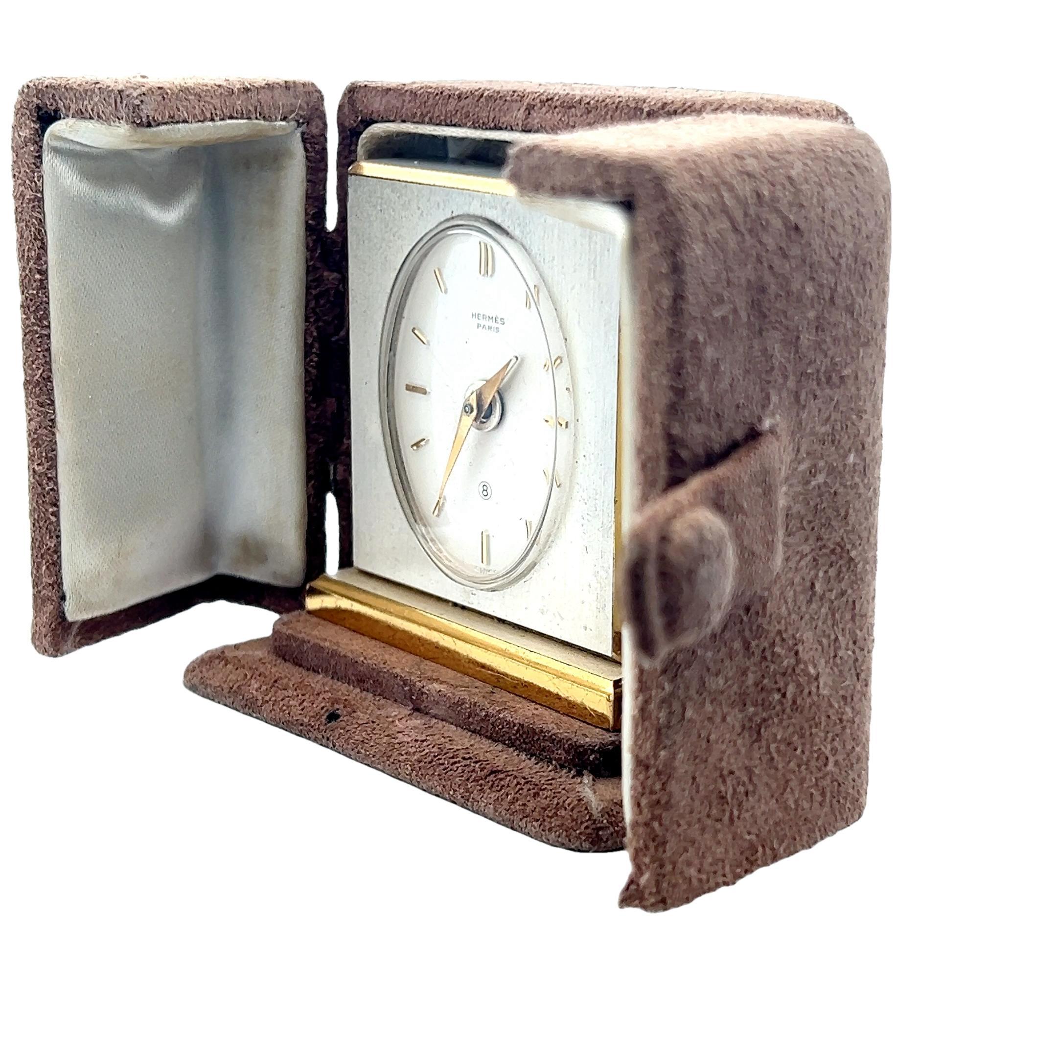Hermes Paris Travel Clock w/ Alarm in the Original Hermes Case For Sale 1