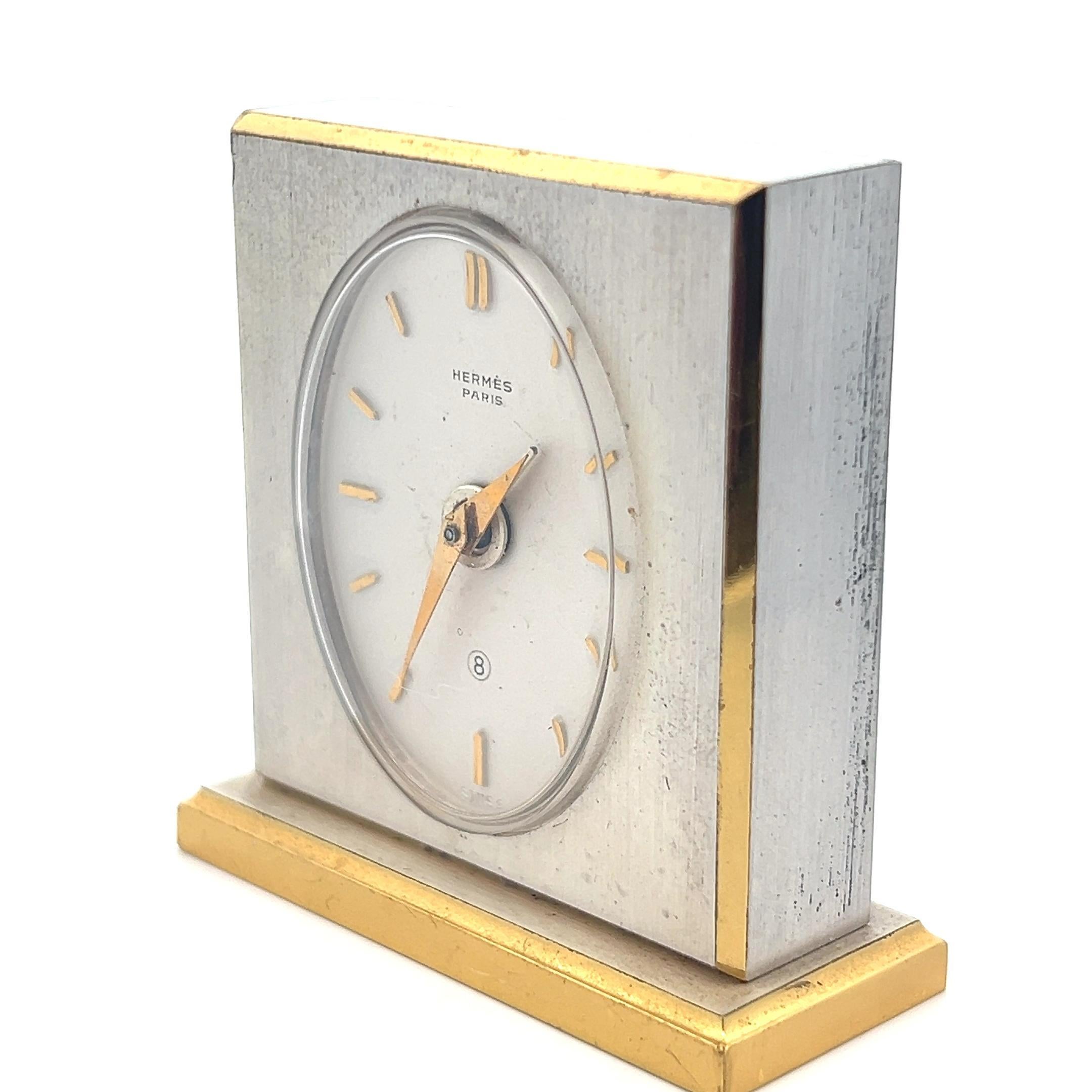 Hermes Paris Travel Clock w/ Alarm in the Original Hermes Case For Sale 3