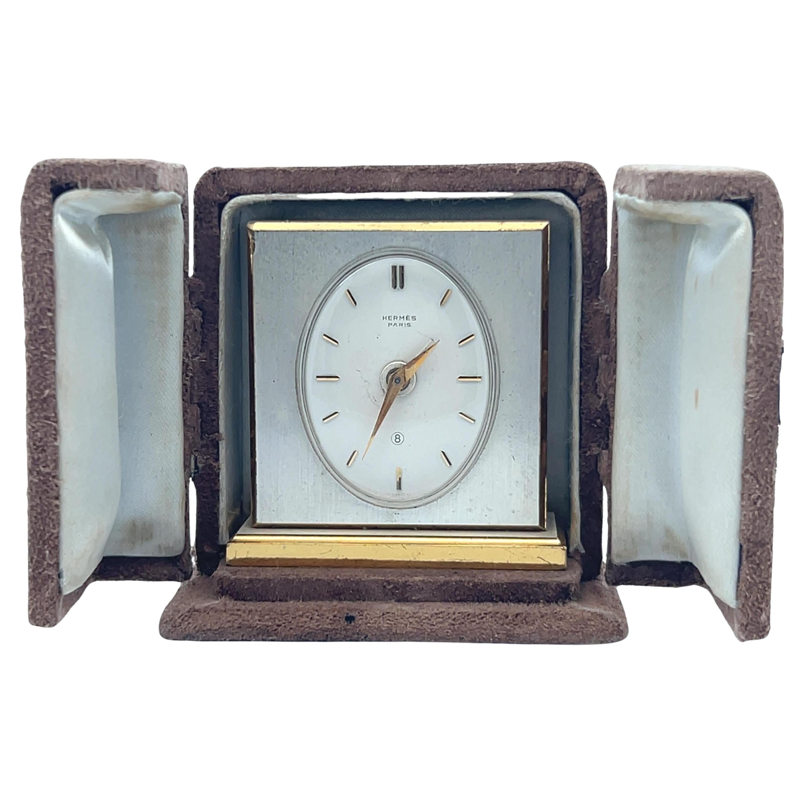 Hermes Paris Travel Clock w/ Alarm in the Original Hermes Case For Sale