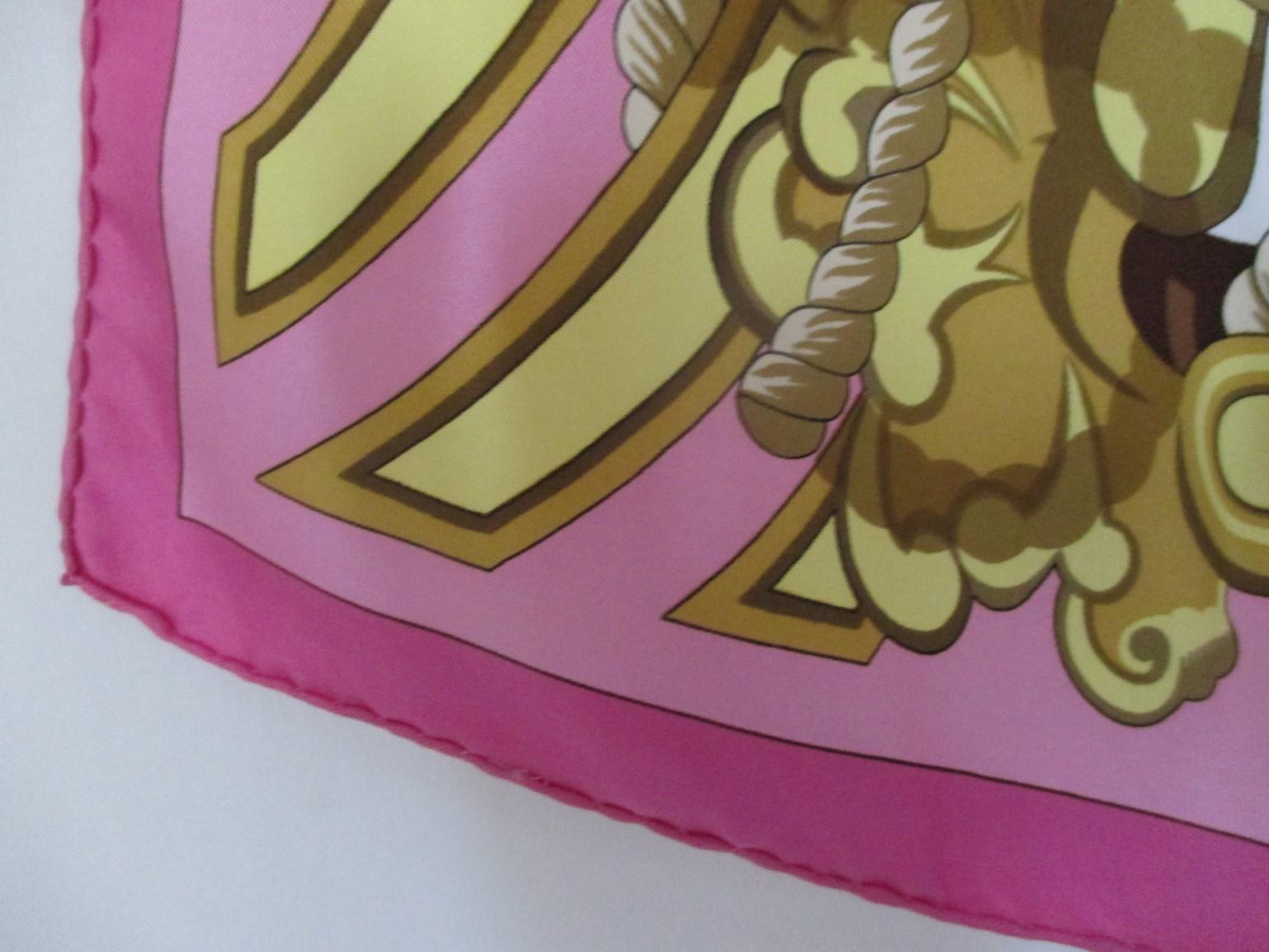 Hermes Paris Tribord pink Silk Scarf 90cm Julia Abadie In Good Condition For Sale In Amsterdam, NL