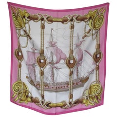 Hermes Paris Tribord pink Silk Scarf 90cm Julia Abadie