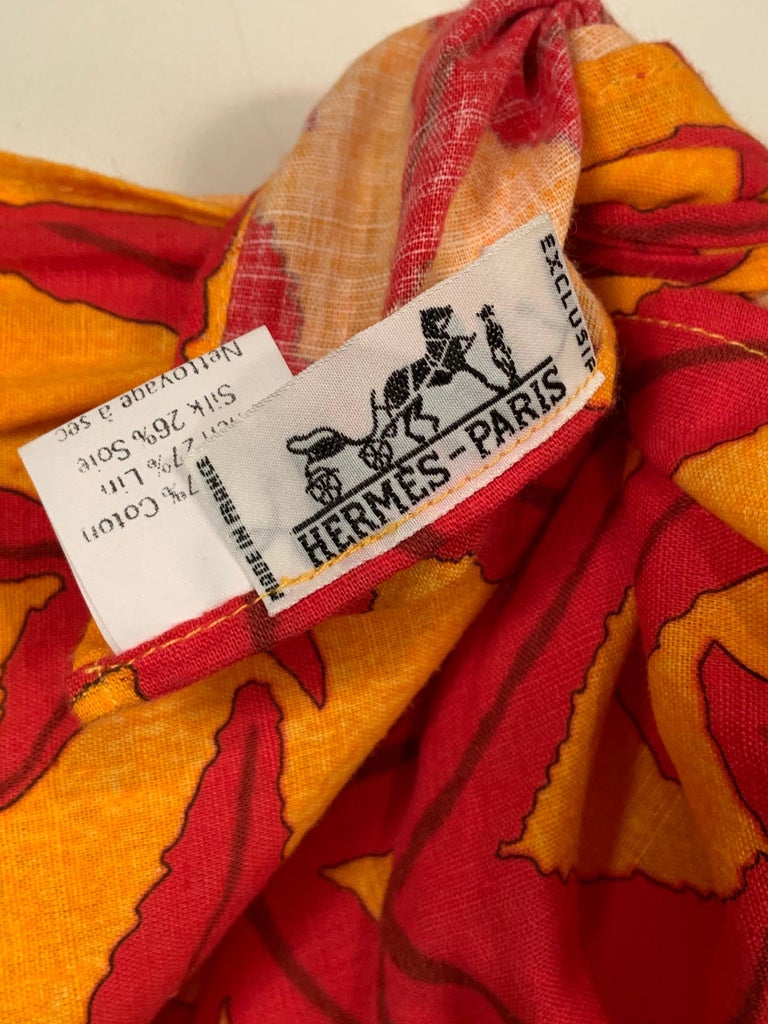 Hermes, Paris Tropical Starfish Patterned Red and Yellow Pareo, Wrap or ...