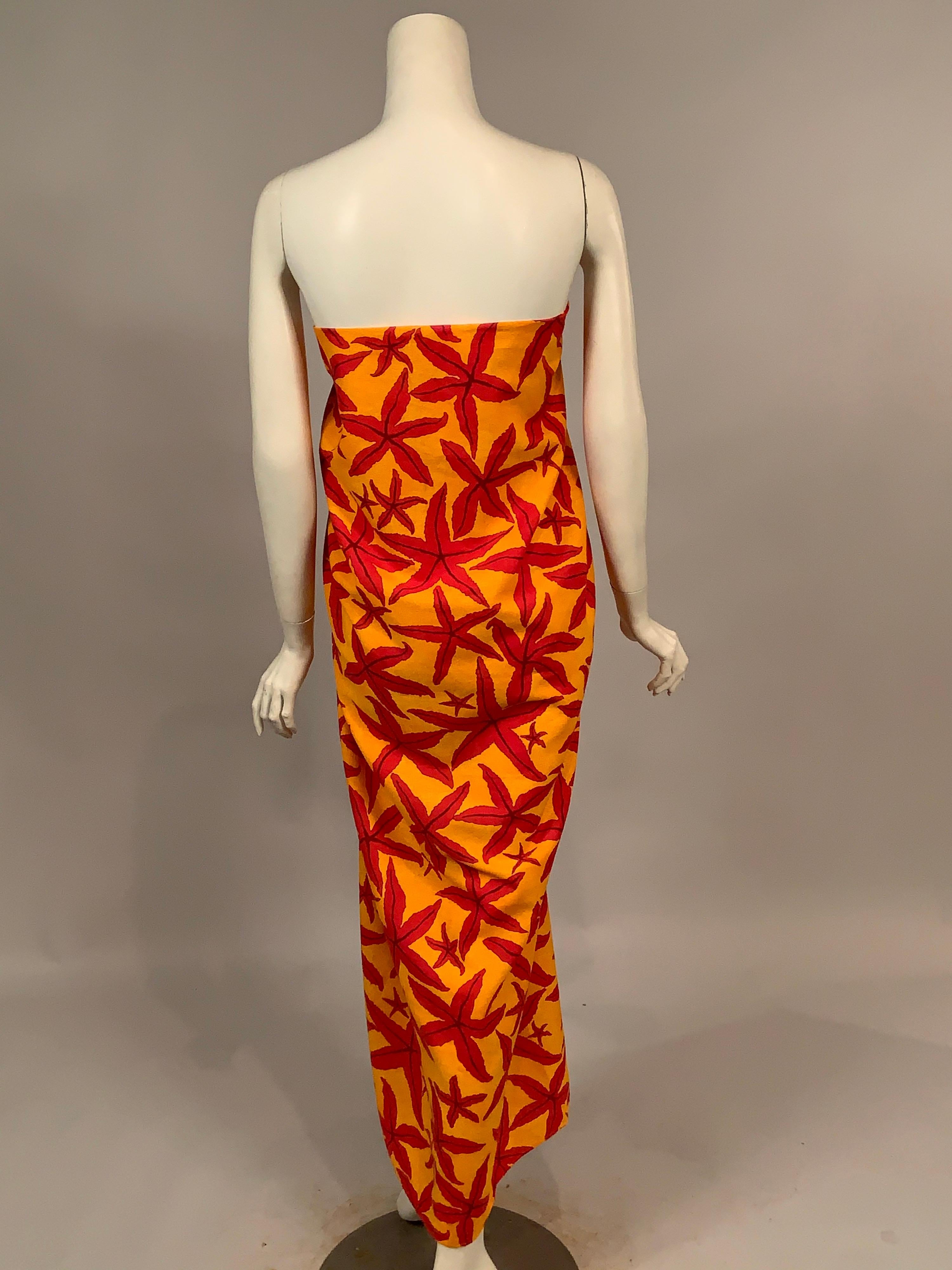 Women's Hermes, Paris Tropical Starfish Patterned Red and Yellow Pareo, Wrap or Shawl
