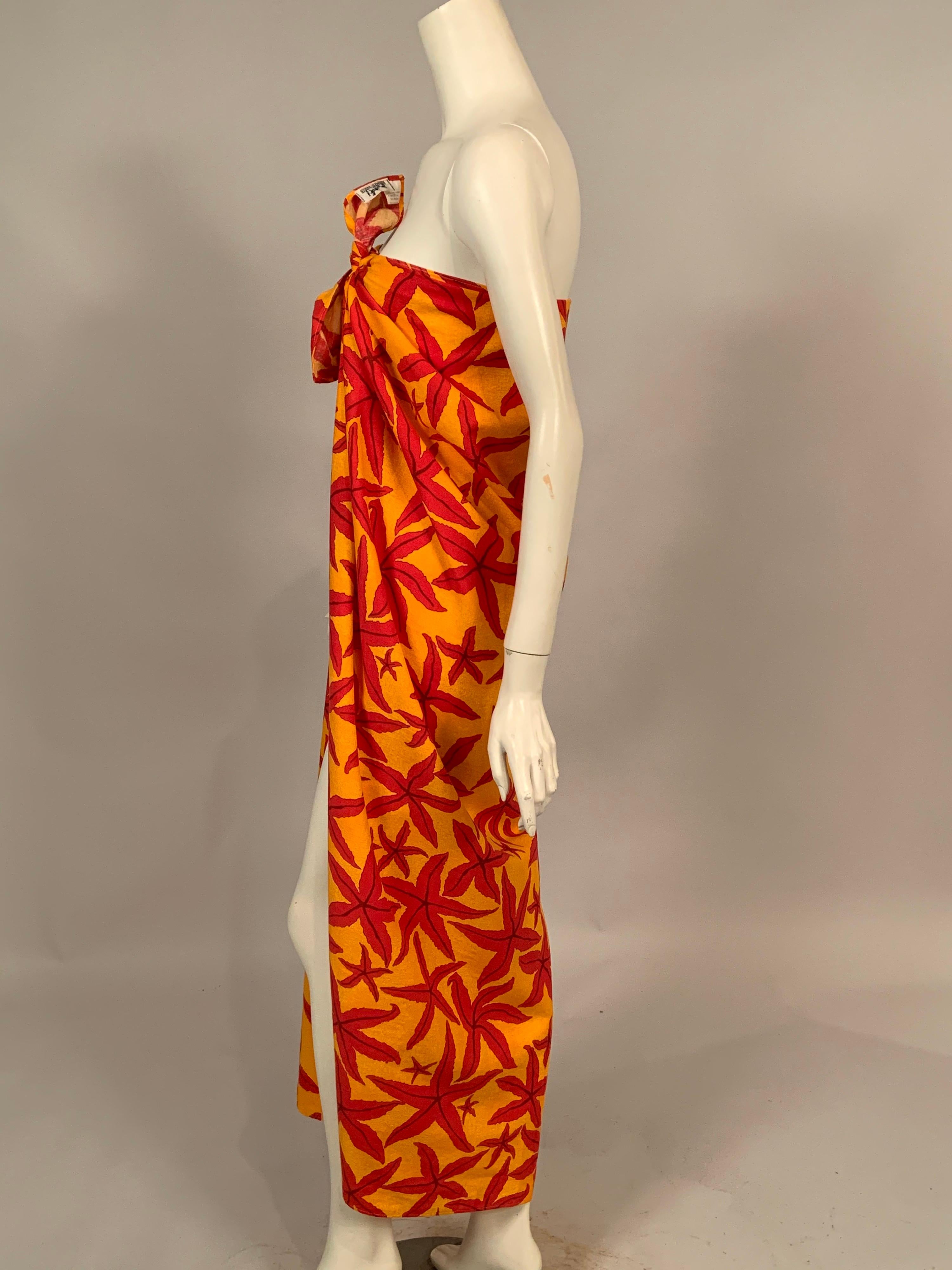 Hermes, Paris Tropical Starfish Patterned Red and Yellow Pareo, Wrap or Shawl 2
