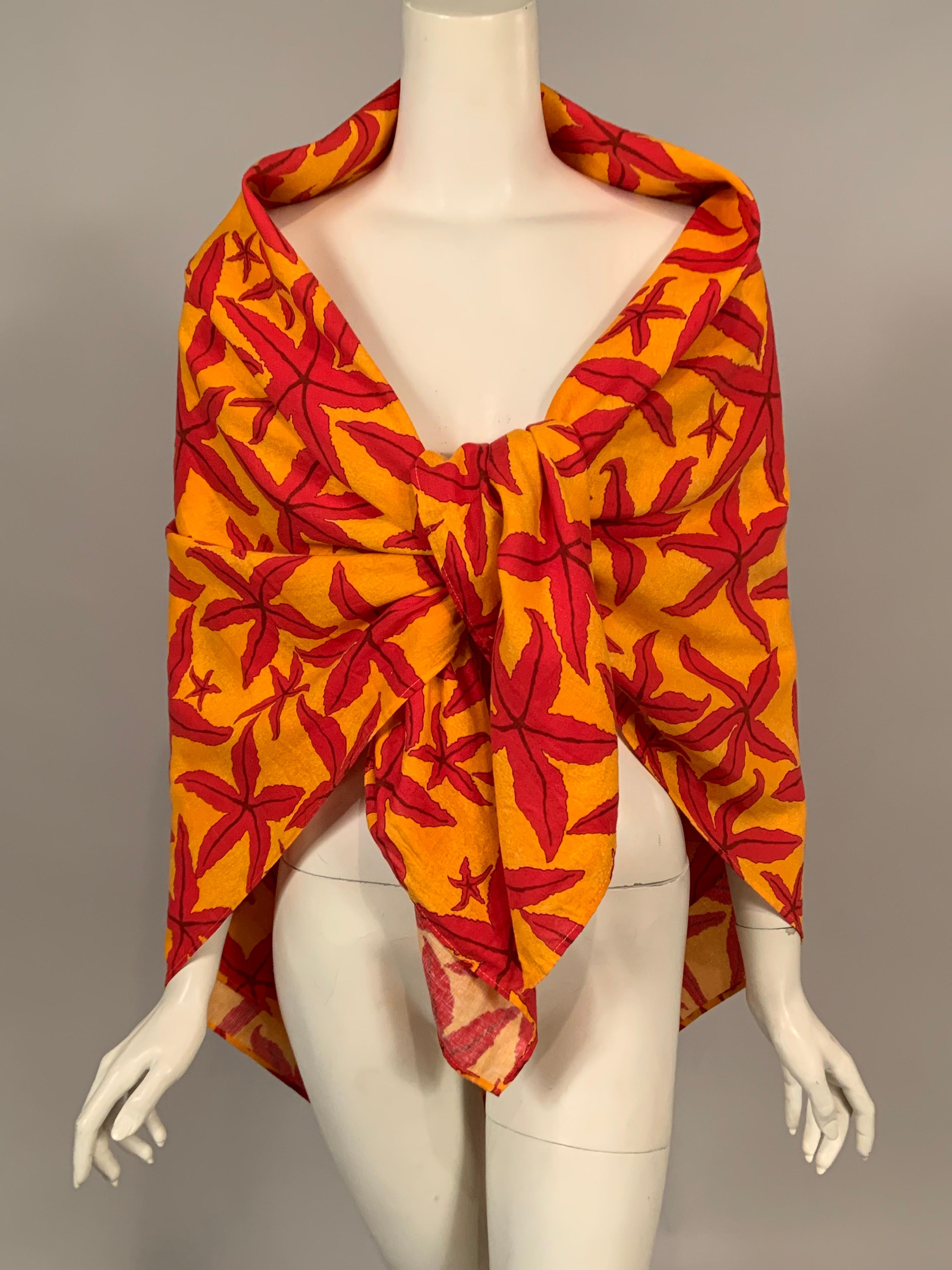 Hermes, Paris Tropical Starfish Patterned Red and Yellow Pareo, Wrap or Shawl 3