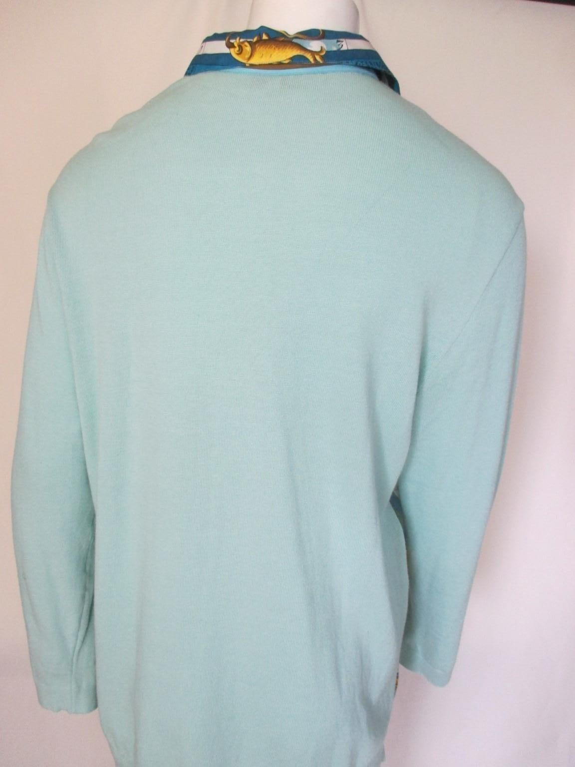 Hermes Paris Turquoise Shirt Gold Soleil Dies et Hore Astrology In Good Condition In Amsterdam, NL