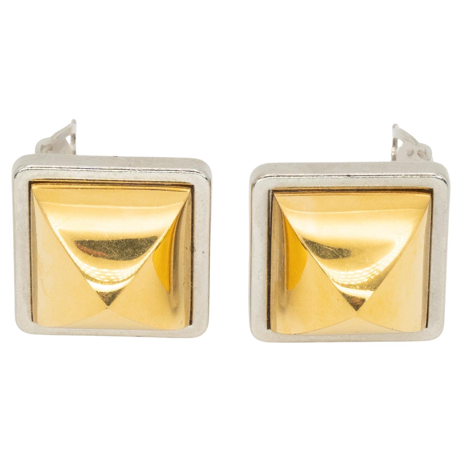 Hermès Paris Two-Tone Medor Pyramid Earrings in vendita