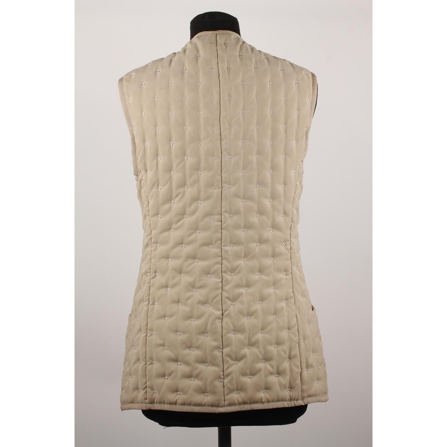 Women's Hermes Paris Vintage Beige Embroidered Padded Vest Size 38