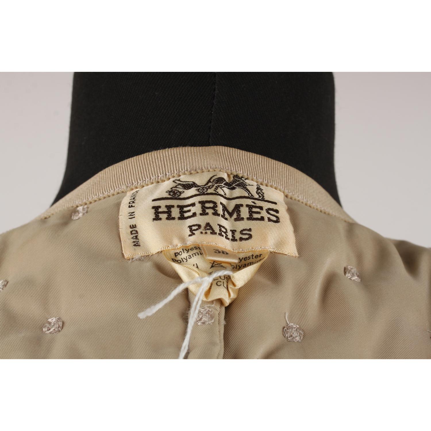 Hermes Paris Vintage Beige Embroidered Padded Vest Size 38 4