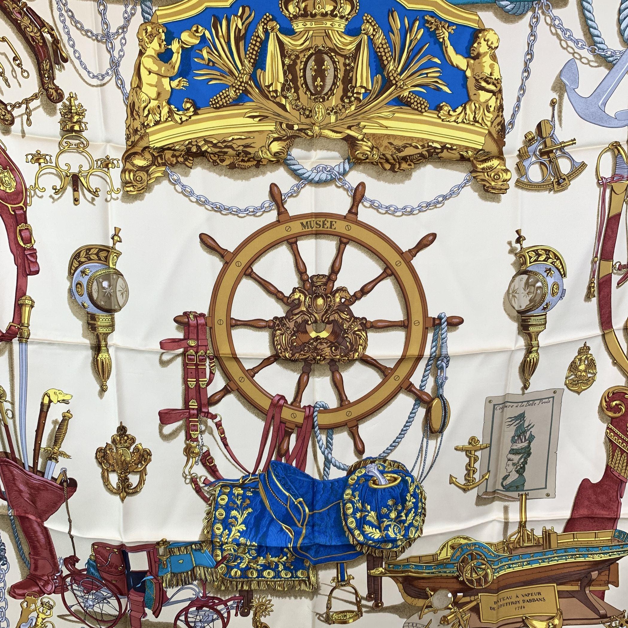 This exquisite MUSEE silk scarf by Philippe Ledoux is a stunning example of timeless elegance, originally issued by Hermes in 1962. Over the years, this iconic design has been re-issued in various colors, formats, and variations, but each version