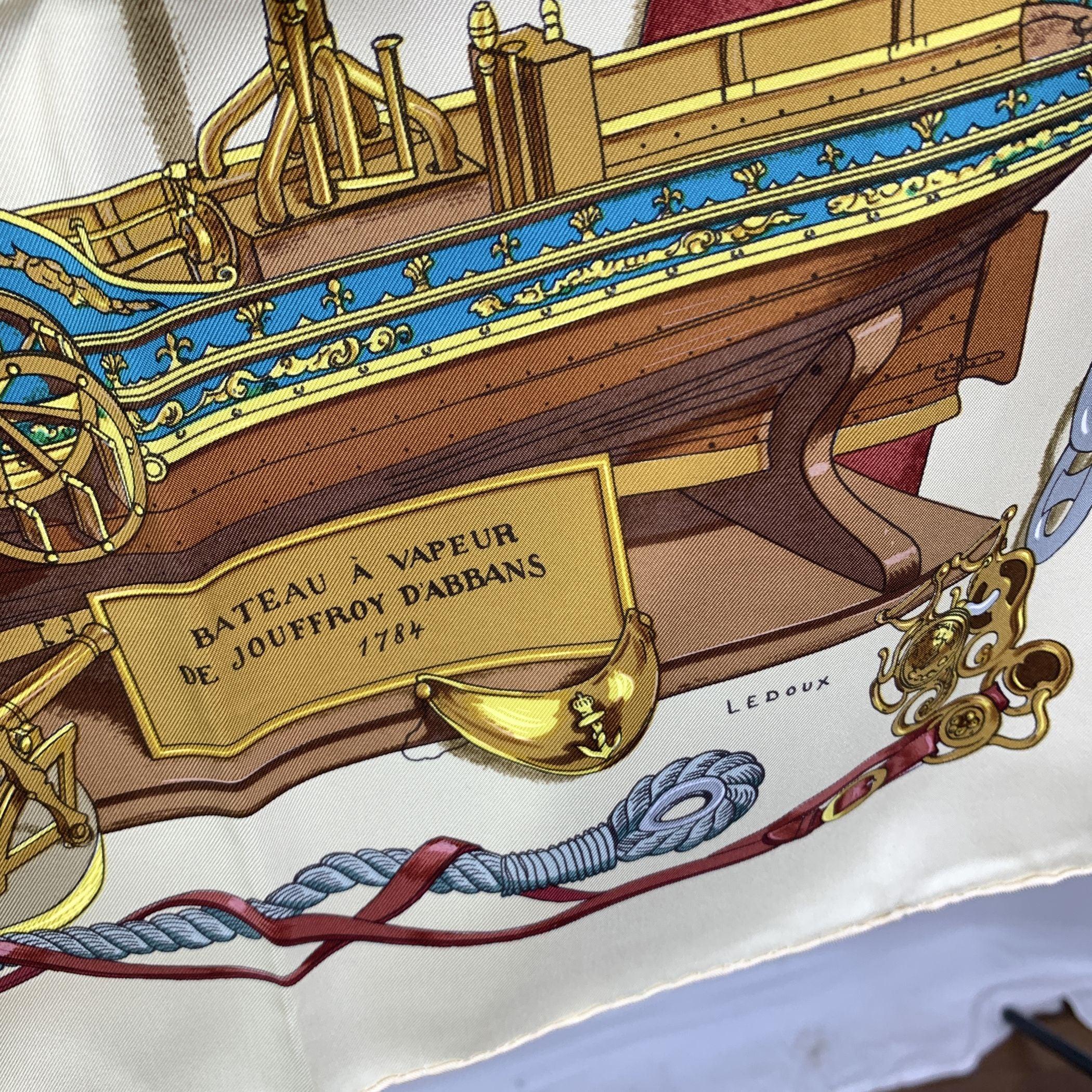Women's Hermes Paris Vintage Beige Silk Scarf Musee 1962 Philippe Ledoux For Sale