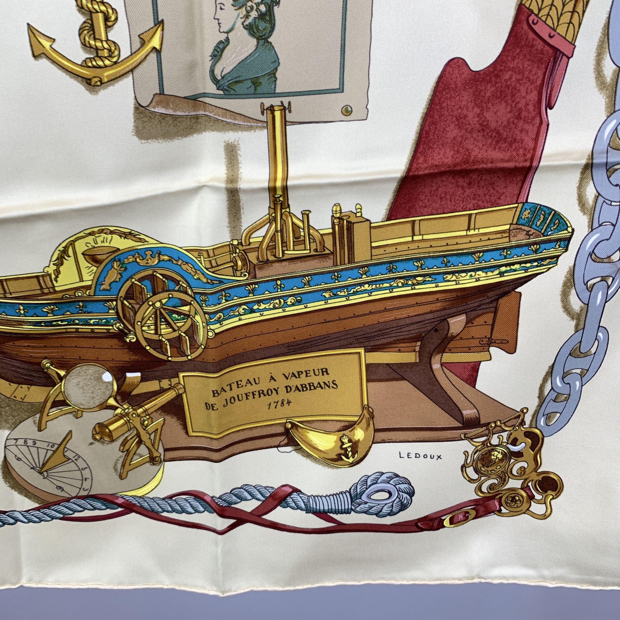 Hermes Paris Vintage Beige Silk Scarf Musee 1962 Philippe Ledoux For Sale 1