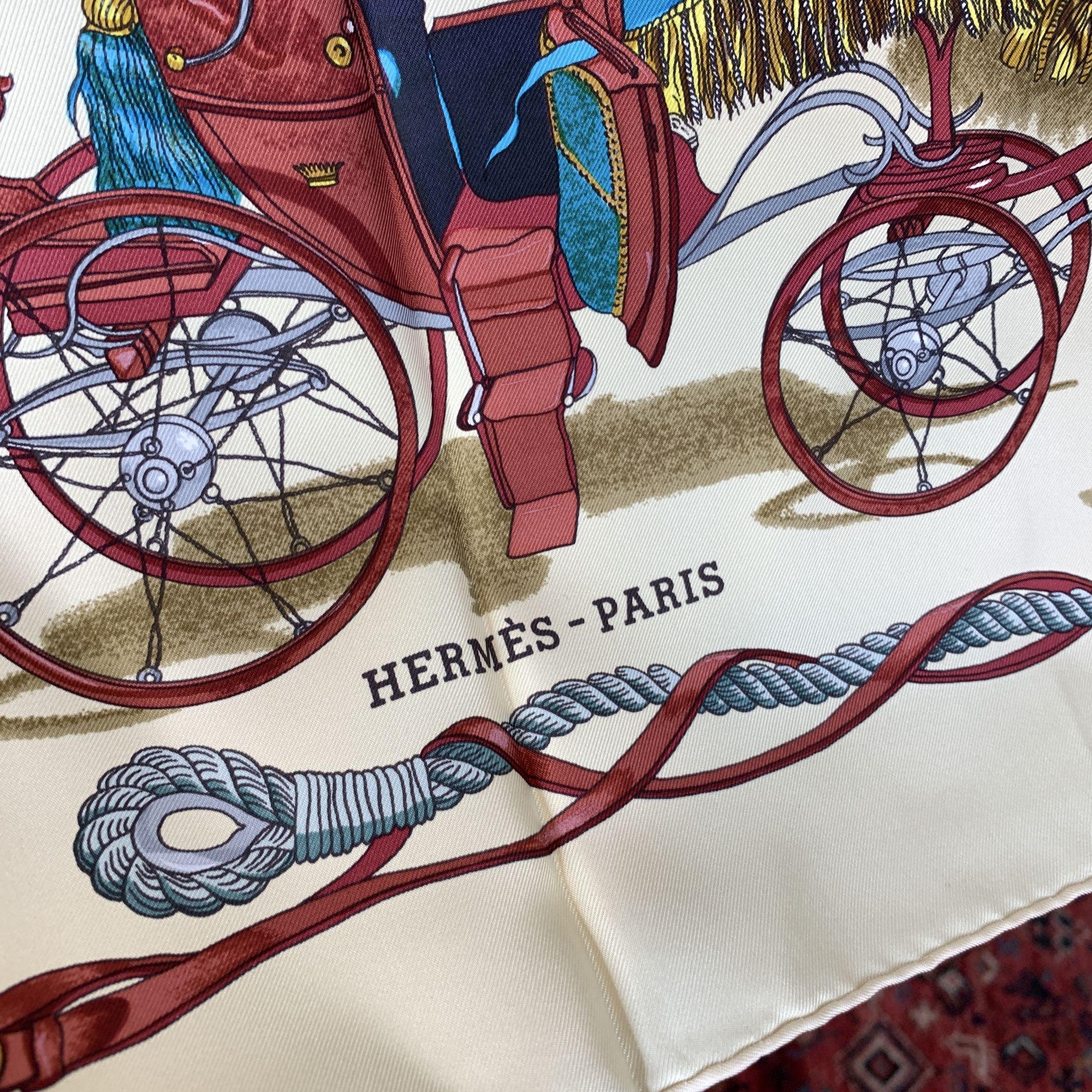 Hermes Paris Vintage Beige Silk Scarf Musee 1962 Philippe Ledoux For Sale 2