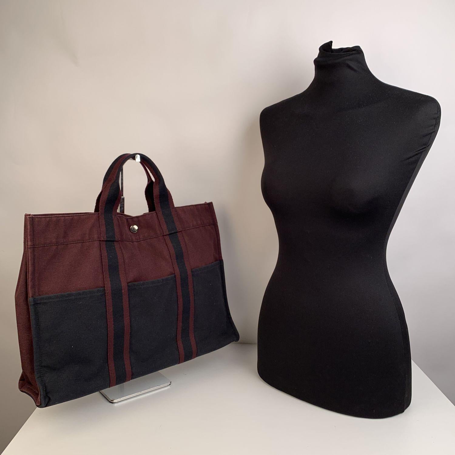 Hermes Paris Vintage Bicolor Black Brown Fourre Tout MM Tote Handbag In Excellent Condition In Rome, Rome