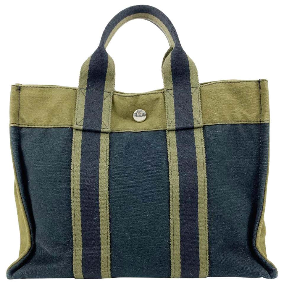 Hermes Paris Vintage Black and Green Cotton Fourre Tout PM Tote Bag For ...