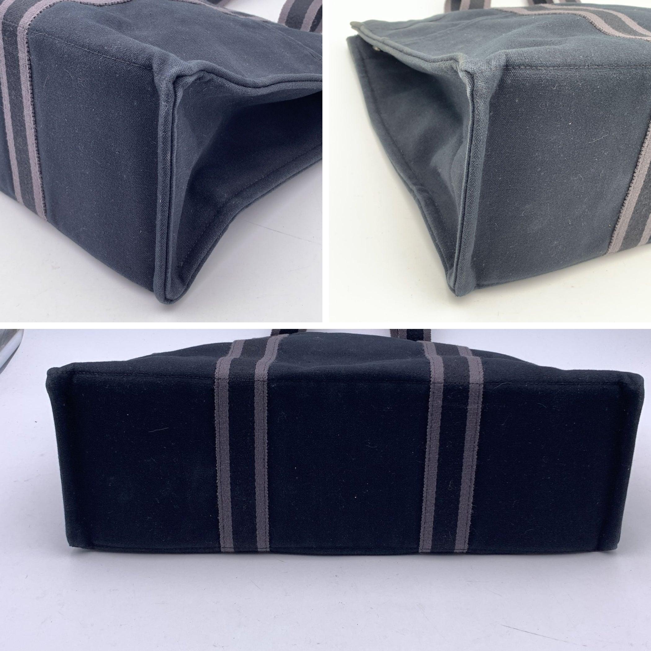 Hermes Paris Vintage Black and Grey Canvas Fourre Tout GM Bag Tote 2