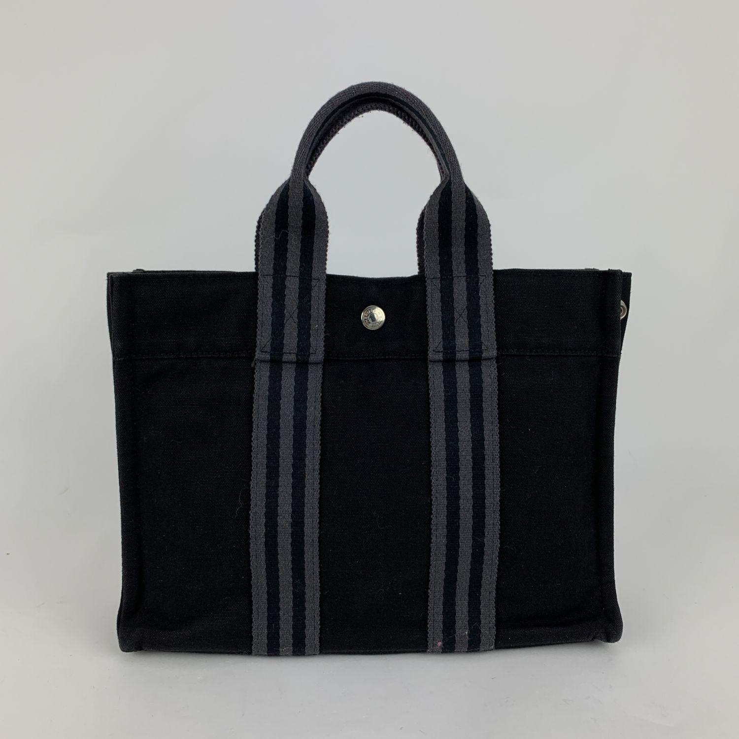 Hermes Paris Vintage Black and Grey Cotton Fourre Tout PM Bag 1