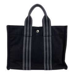 Hermes Paris Vintage Black and Grey Cotton Fourre Tout PM Bag