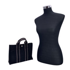 Hermes Paris Vintage Black and Grey Stripes Fourre Tout PM Tote Bag