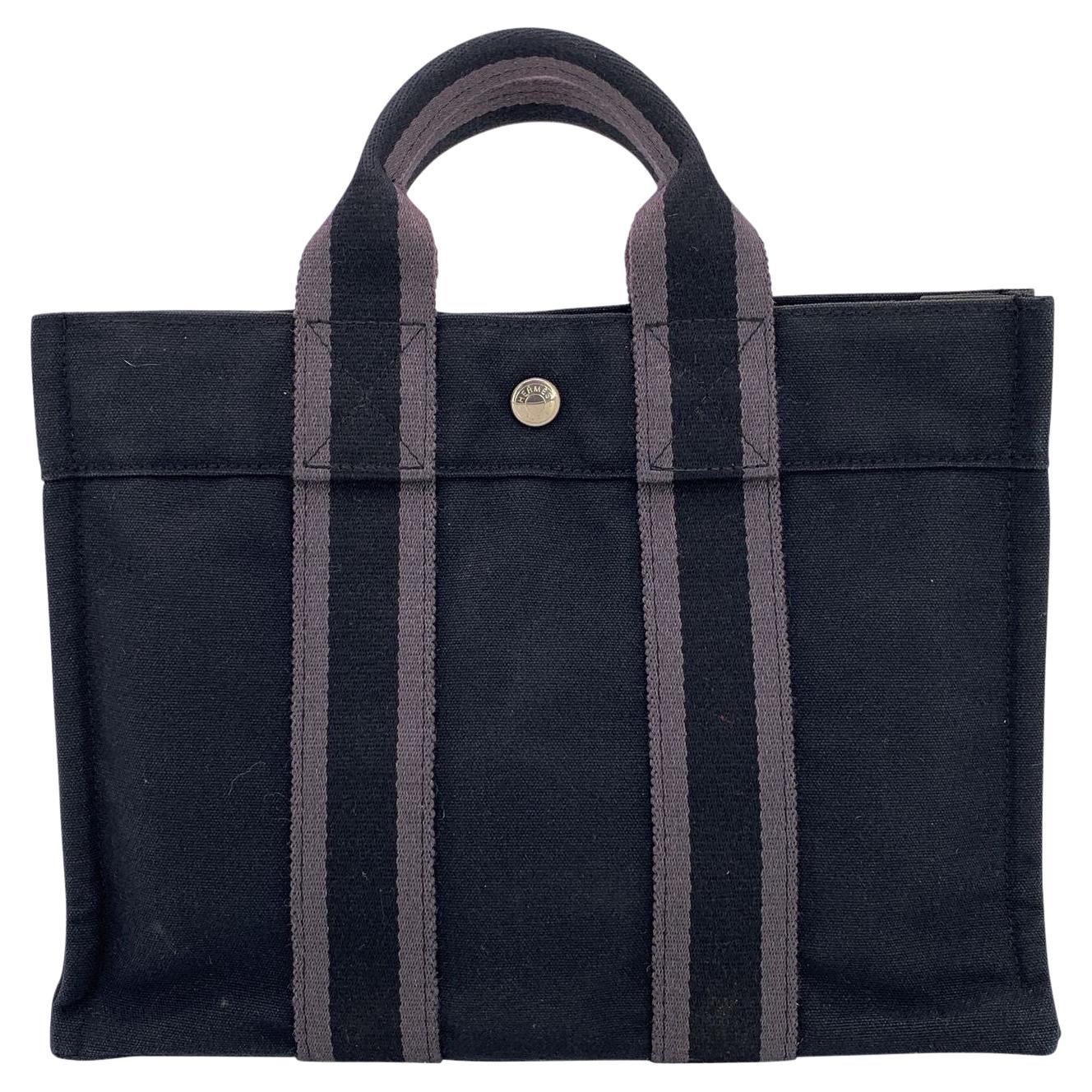Hermes Paris Vintage Black and Grey Stripes Fourre Tout PM Tote Bag