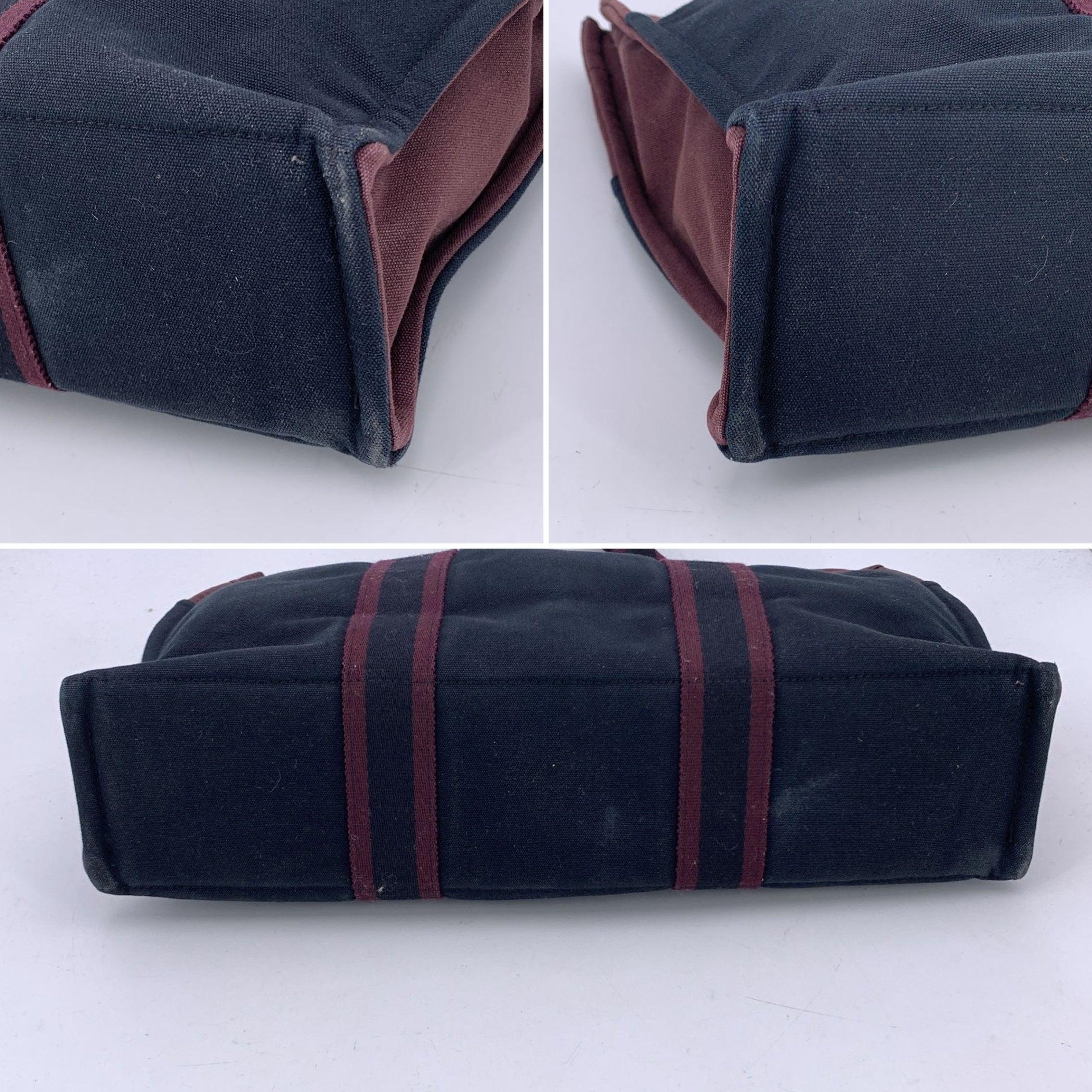 Hermes Paris Vintage Black Burgundy Canvas Fourre Tout MM Bag Tote For Sale 1