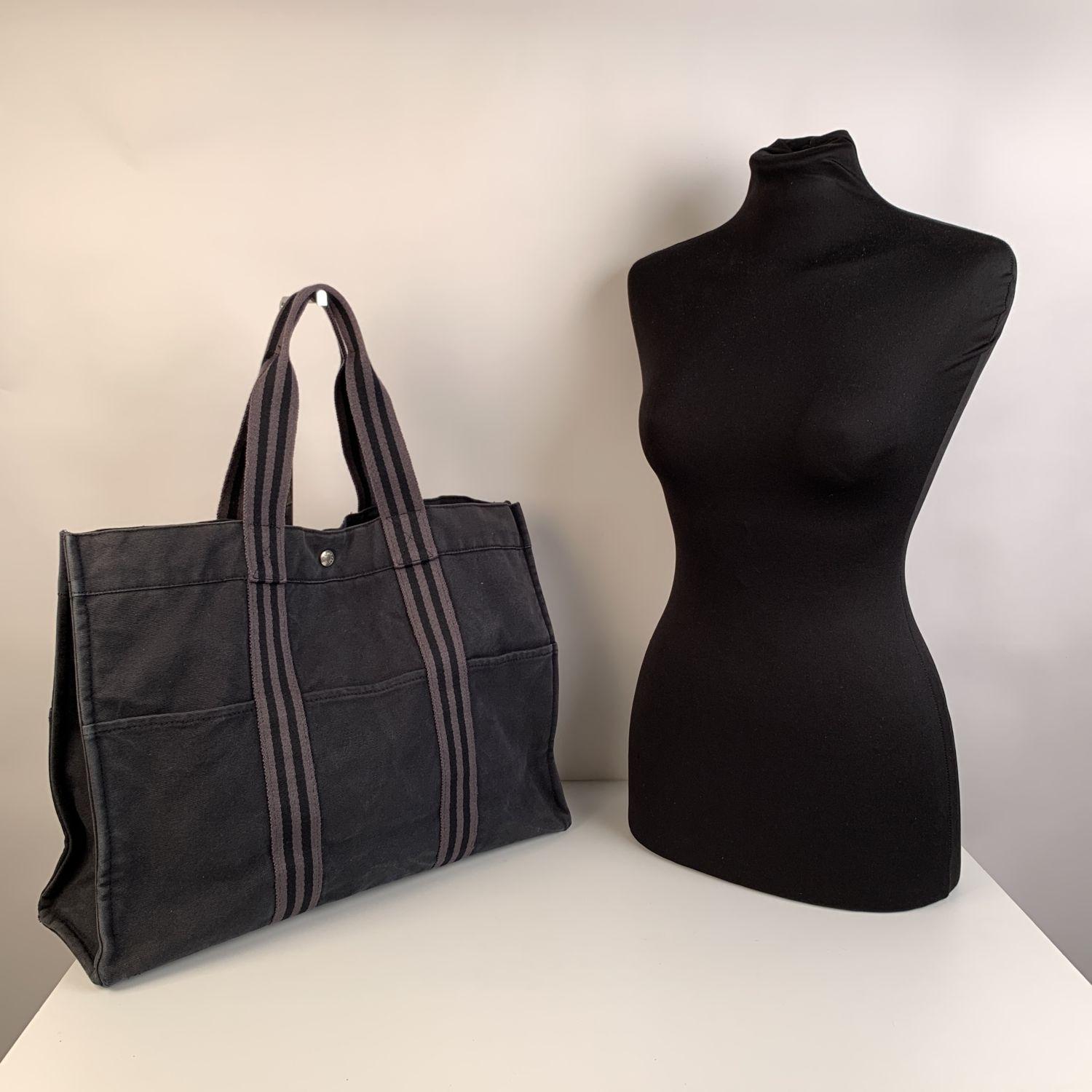 Women's Hermes Paris Vintage Black Cotton Canvas Tote Handbag Fourre Tout GM