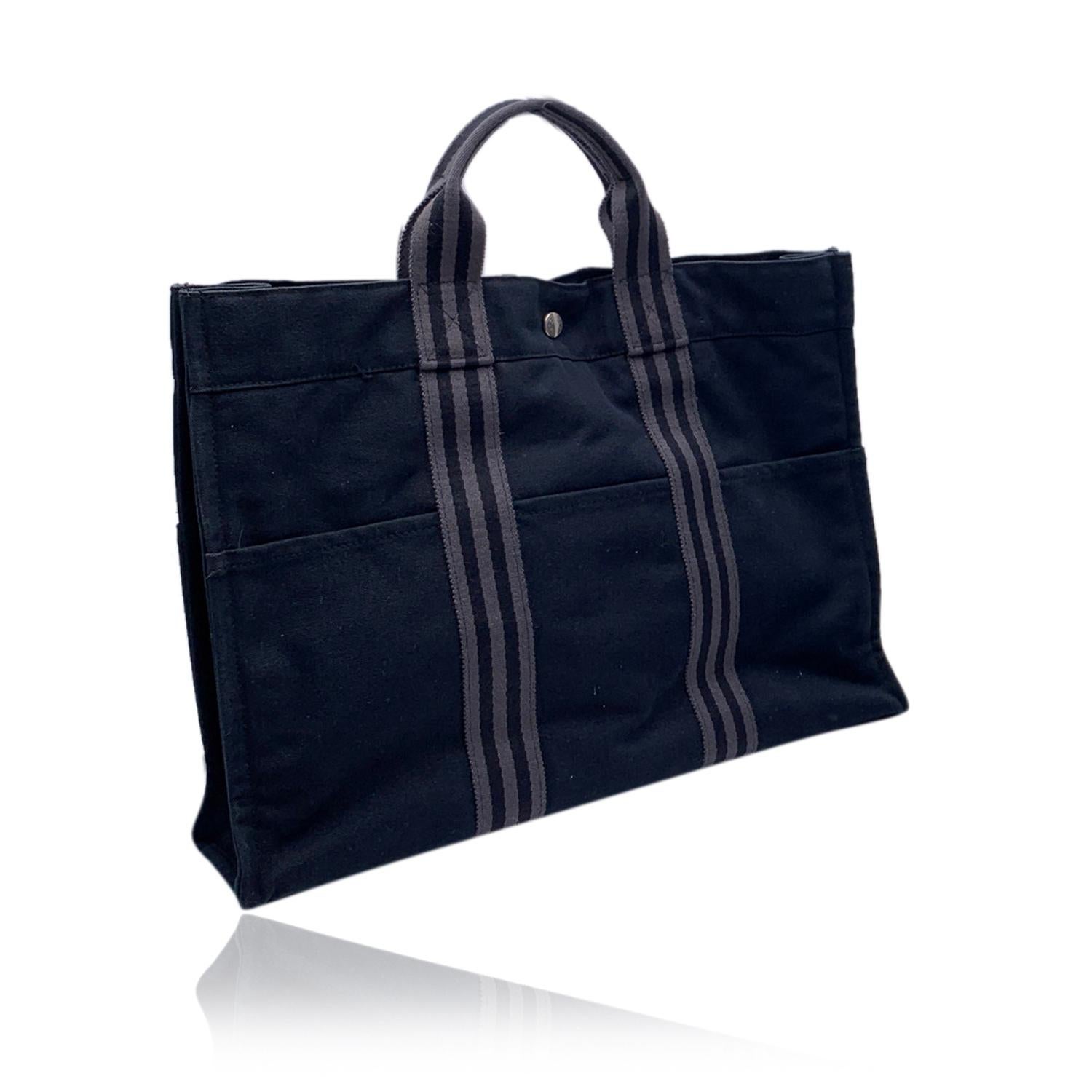 Hermes Paris Vintage Black Cotton Fourre Tout MM Bag Tote In Excellent Condition In Rome, Rome