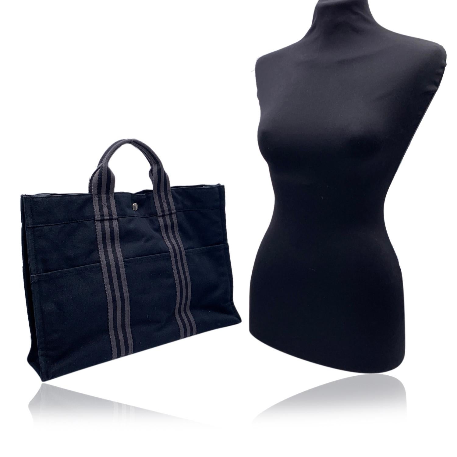 Women's Hermes Paris Vintage Black Cotton Fourre Tout MM Bag Tote